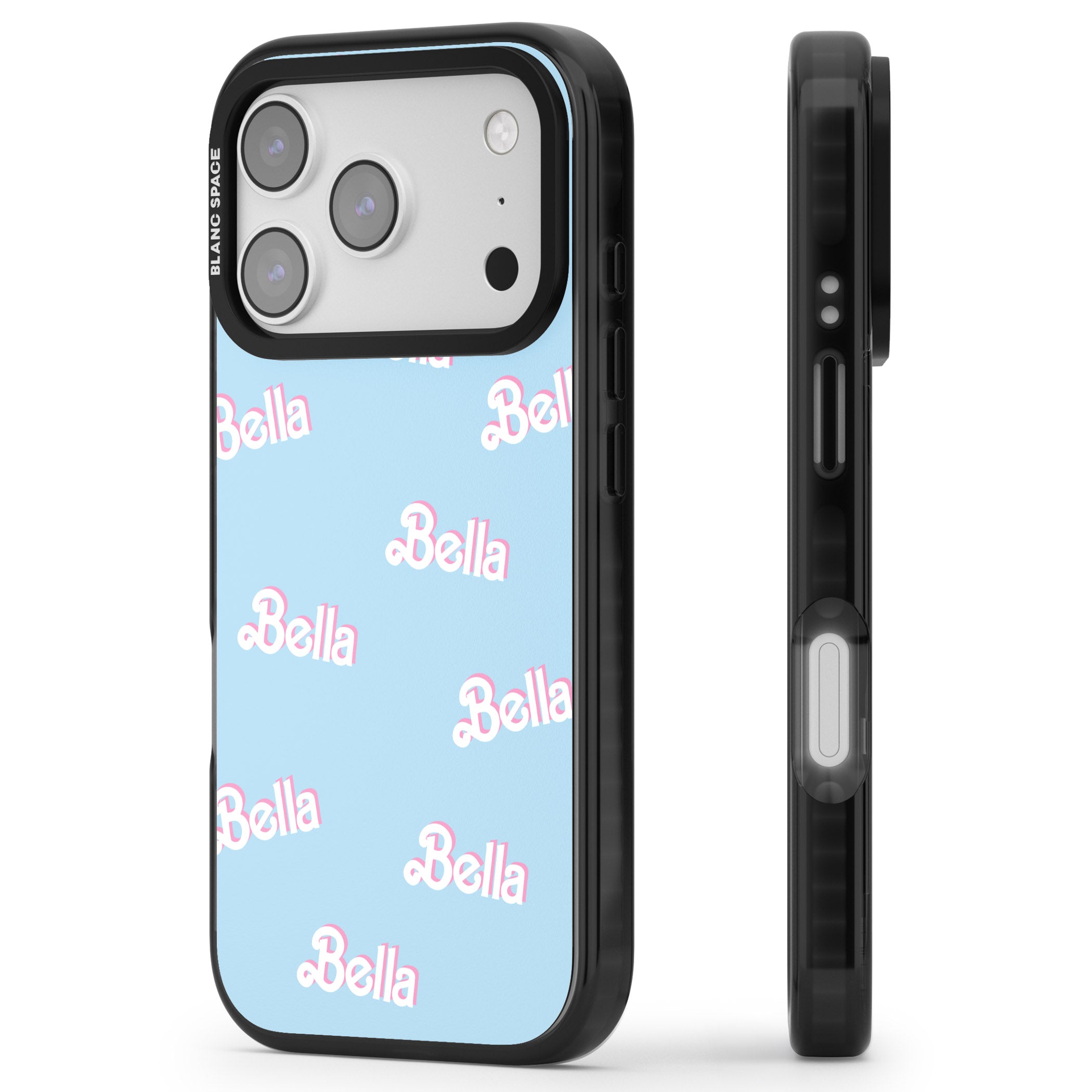 Personalised Cute Name Pattern iPhone 17 Pro Impact Black Phone Case Side Profile
