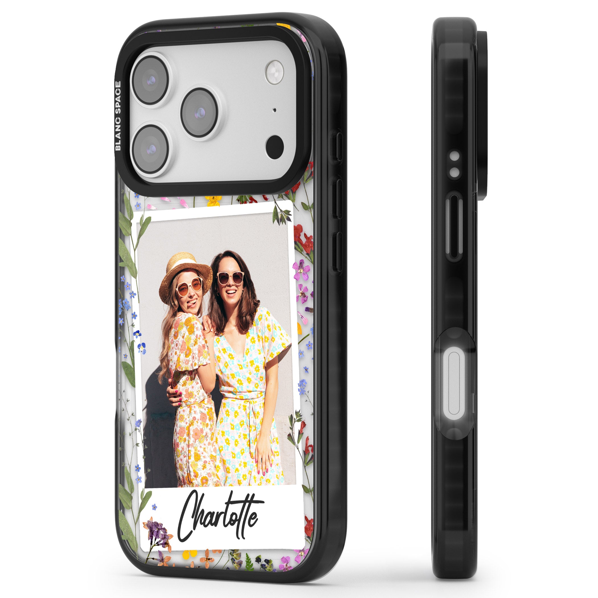 Personalised Wildflower Instant Photo iPhone 17 Pro Impact Black Phone Case Side Profile