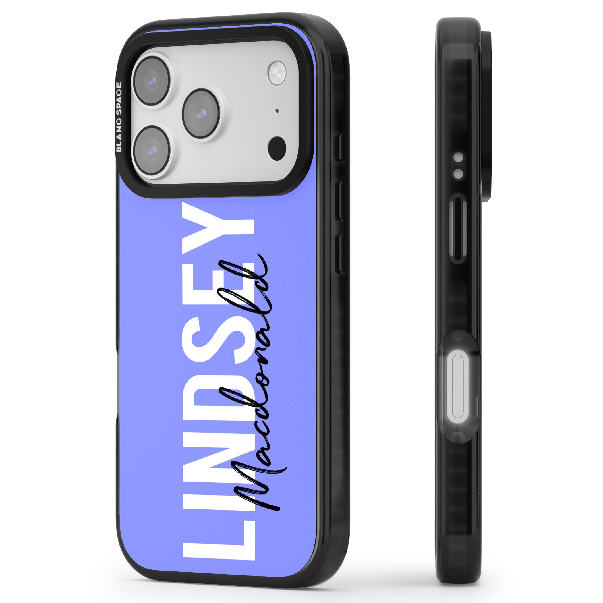Personalised Bold Name: Purple iPhone 17 Pro Impact Black Phone Case Side Profile