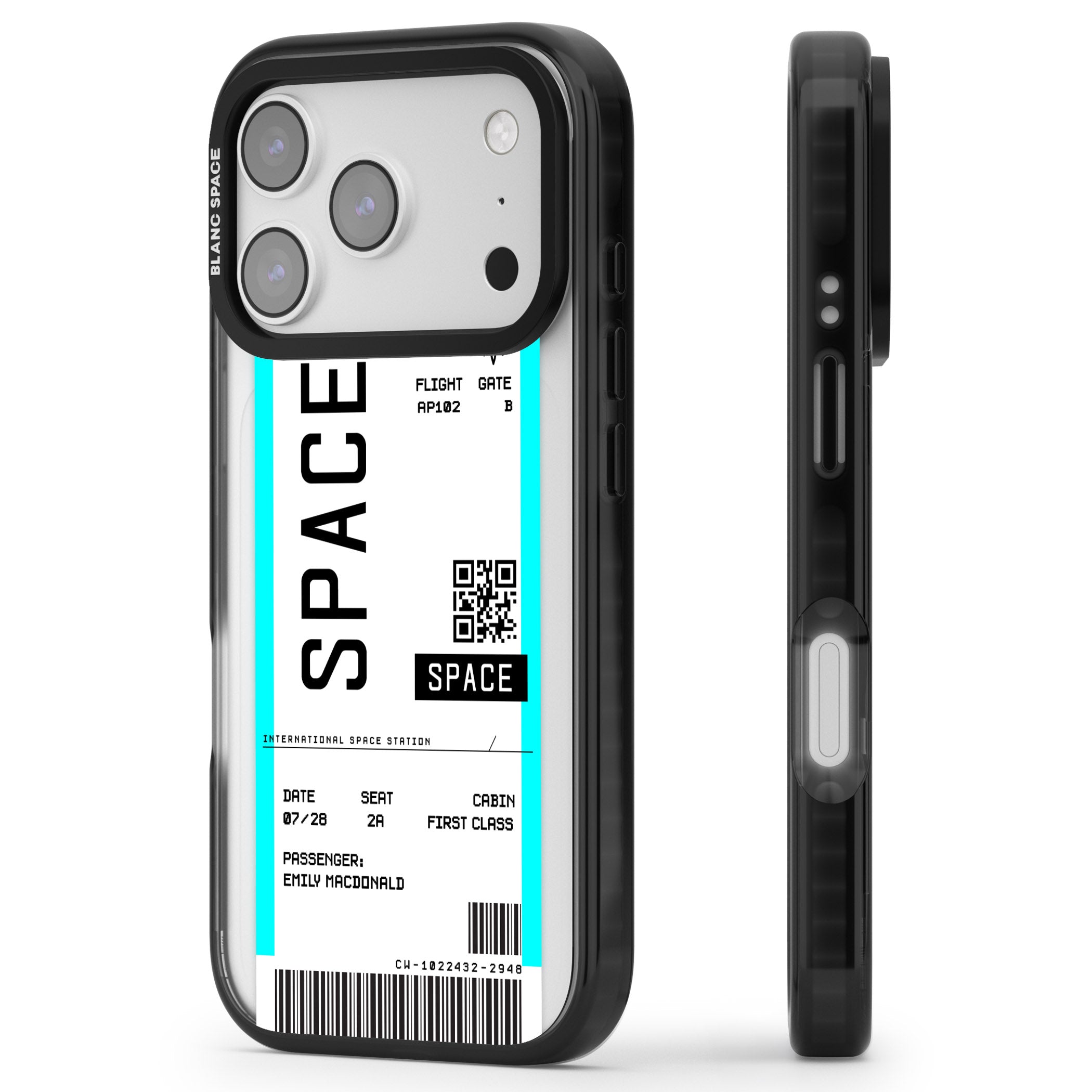 Personalised Space Travel Ticket iPhone 17 Pro Impact Black Phone Case Side Profile