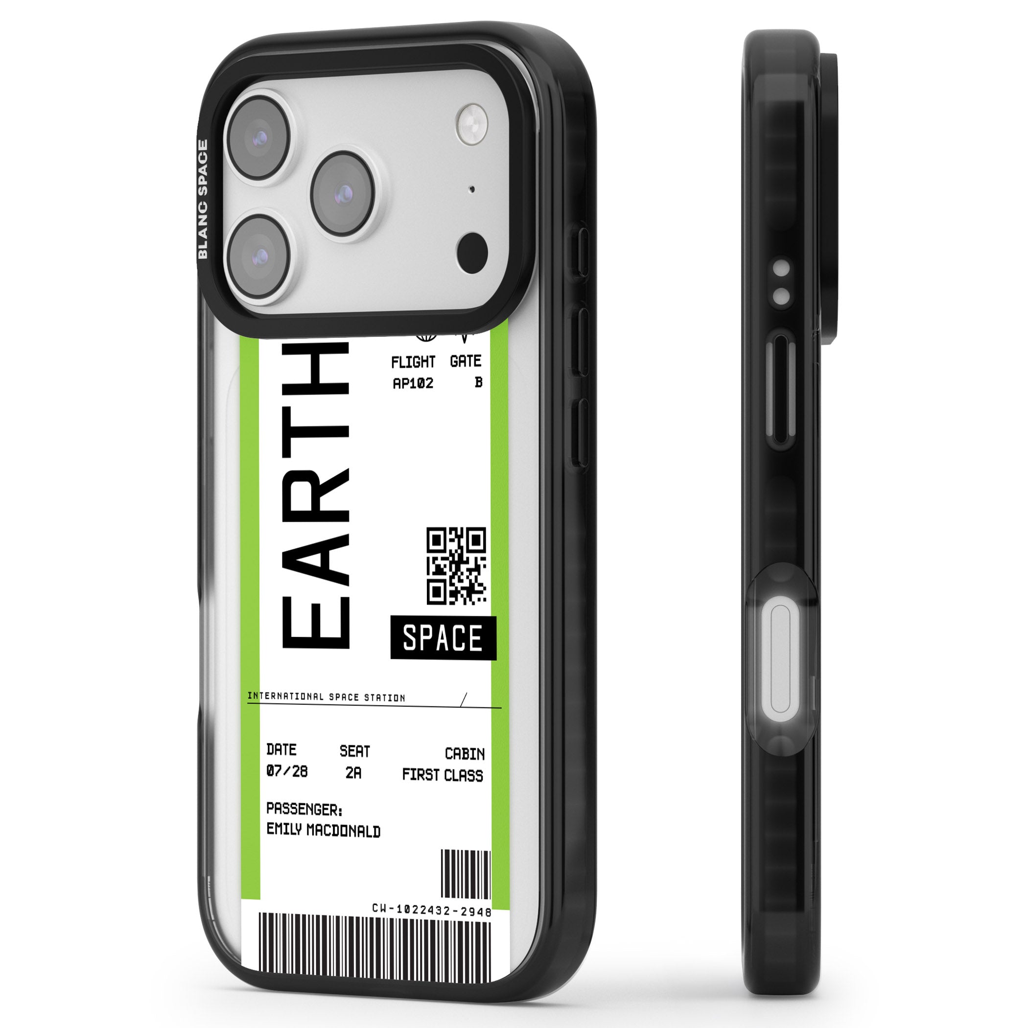 Personalised Earth Travel Ticket iPhone 17 Pro Impact Black Phone Case Side Profile
