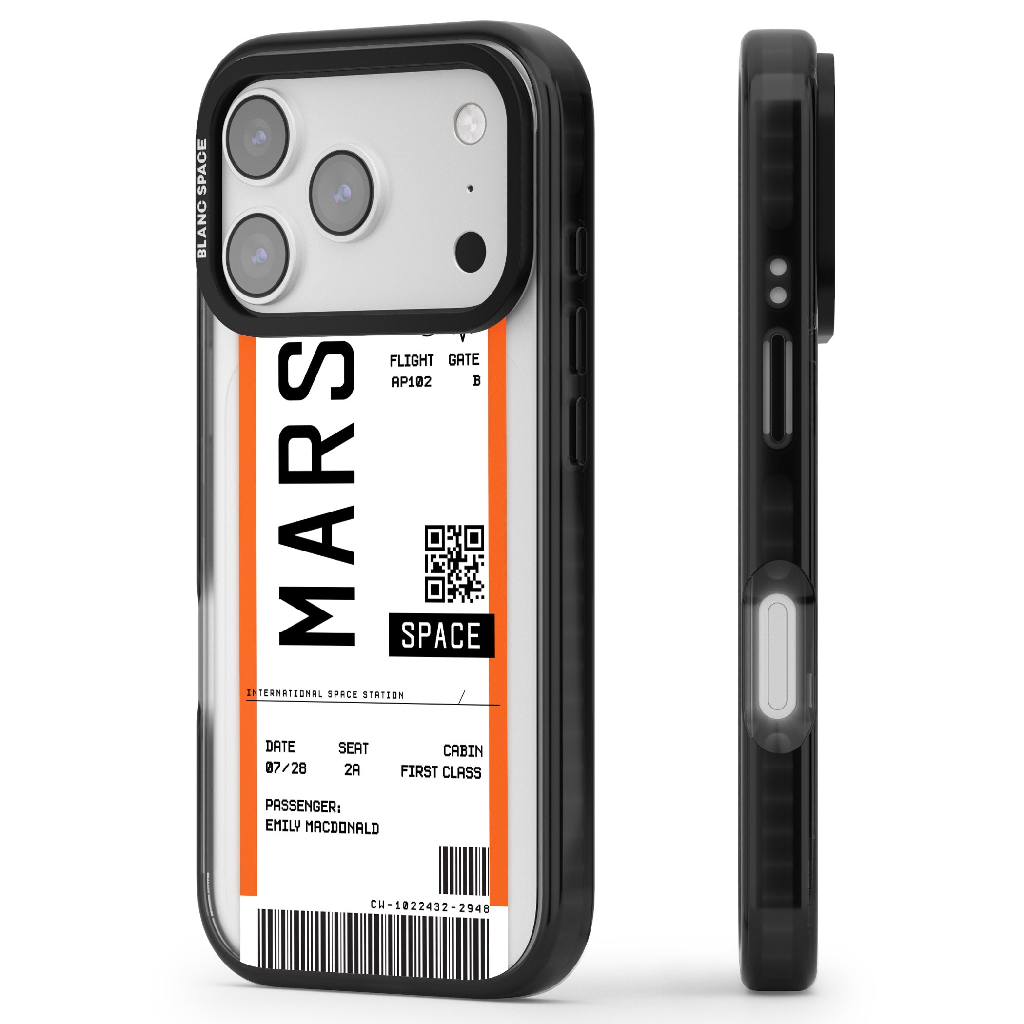 Personalised Mars Travel Ticket iPhone 17 Pro Impact Black Phone Case Side Profile