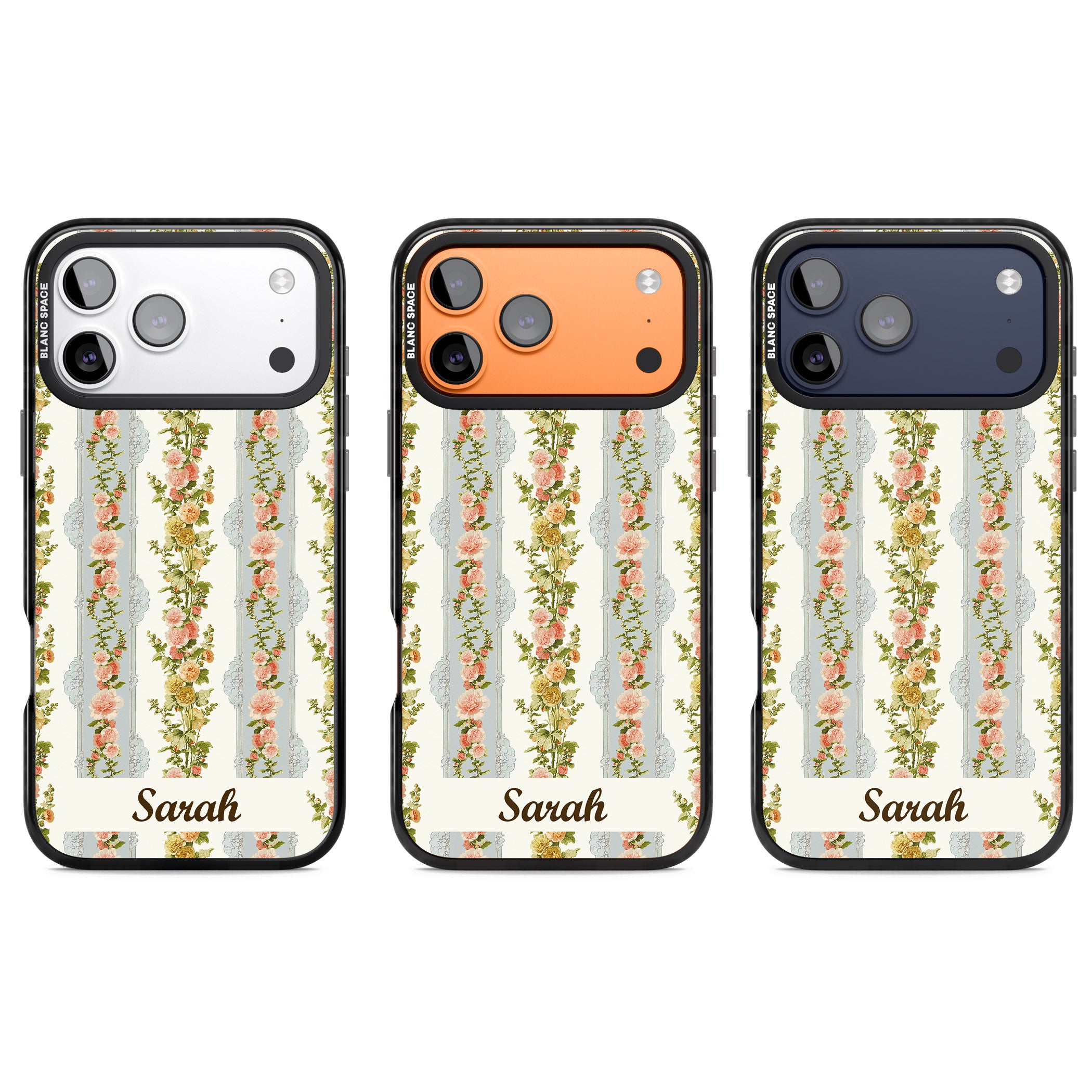 Personalised Vintage Floral Stripes iPhone 17 Pro Impact Black Phone Case APT Impact Protection
