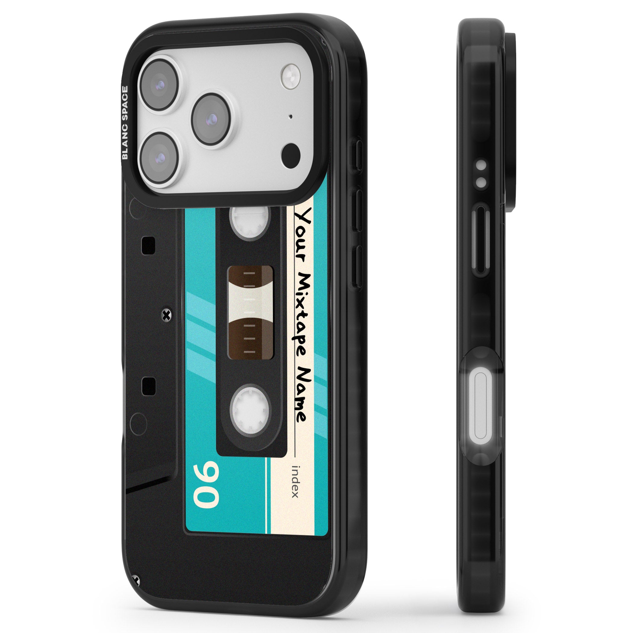 Personalised Retro Mixtape Dark iPhone 17 Pro Impact Black Phone Case Side Profile