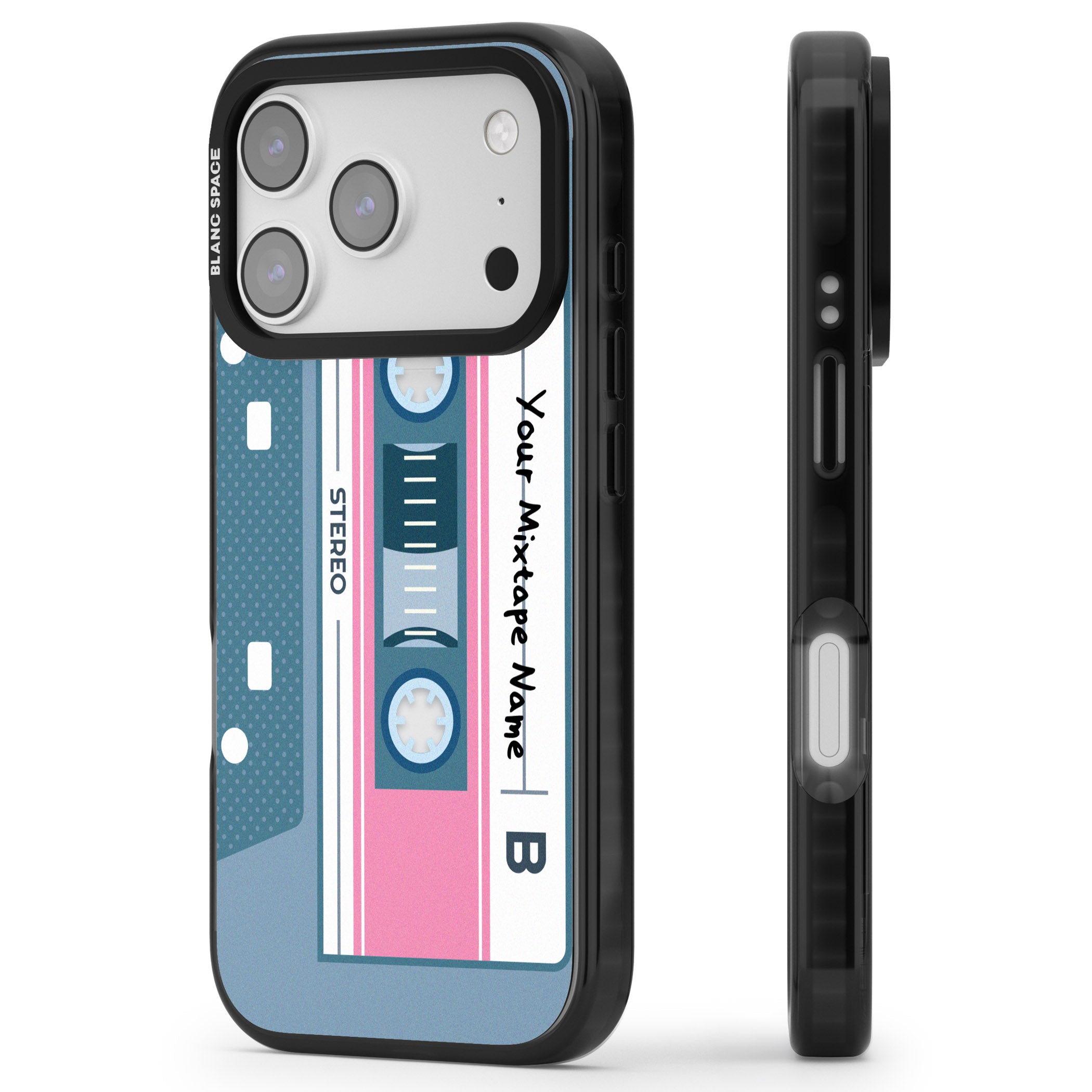 Personalised Retro Cassette Mixtape iPhone 17 Pro Impact Black Phone Case Side Profile