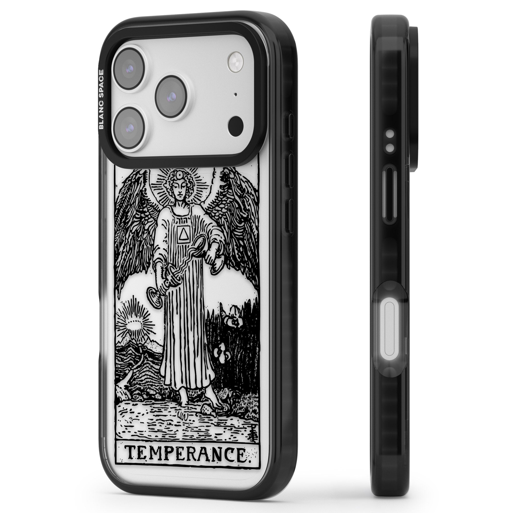 Personalised Temperance Tarot Card (Clear) iPhone 17 Pro Impact Black Phone Case Side Profile