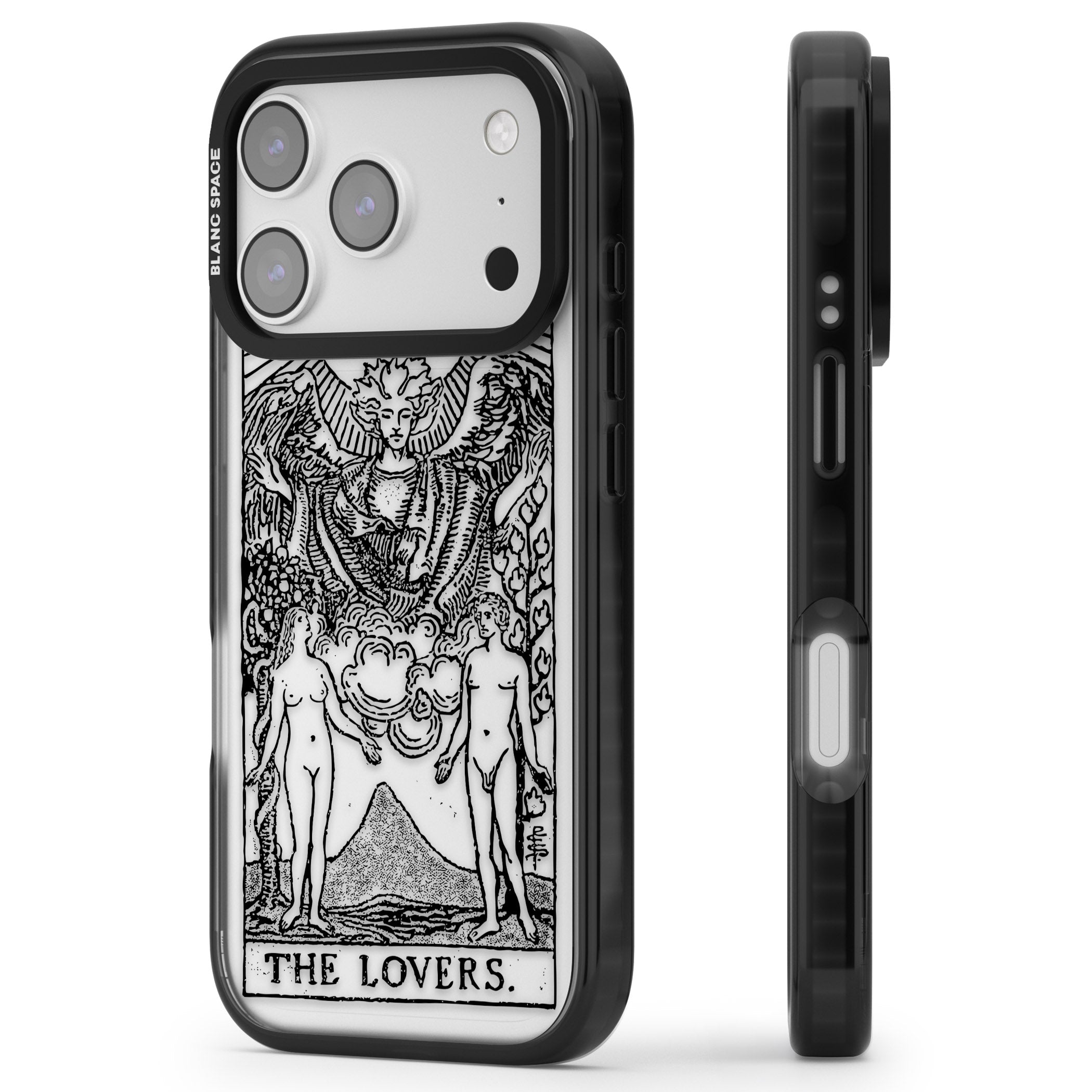 Personalised The Lovers Tarot Card (Clear) iPhone 17 Pro Impact Black Phone Case Side Profile
