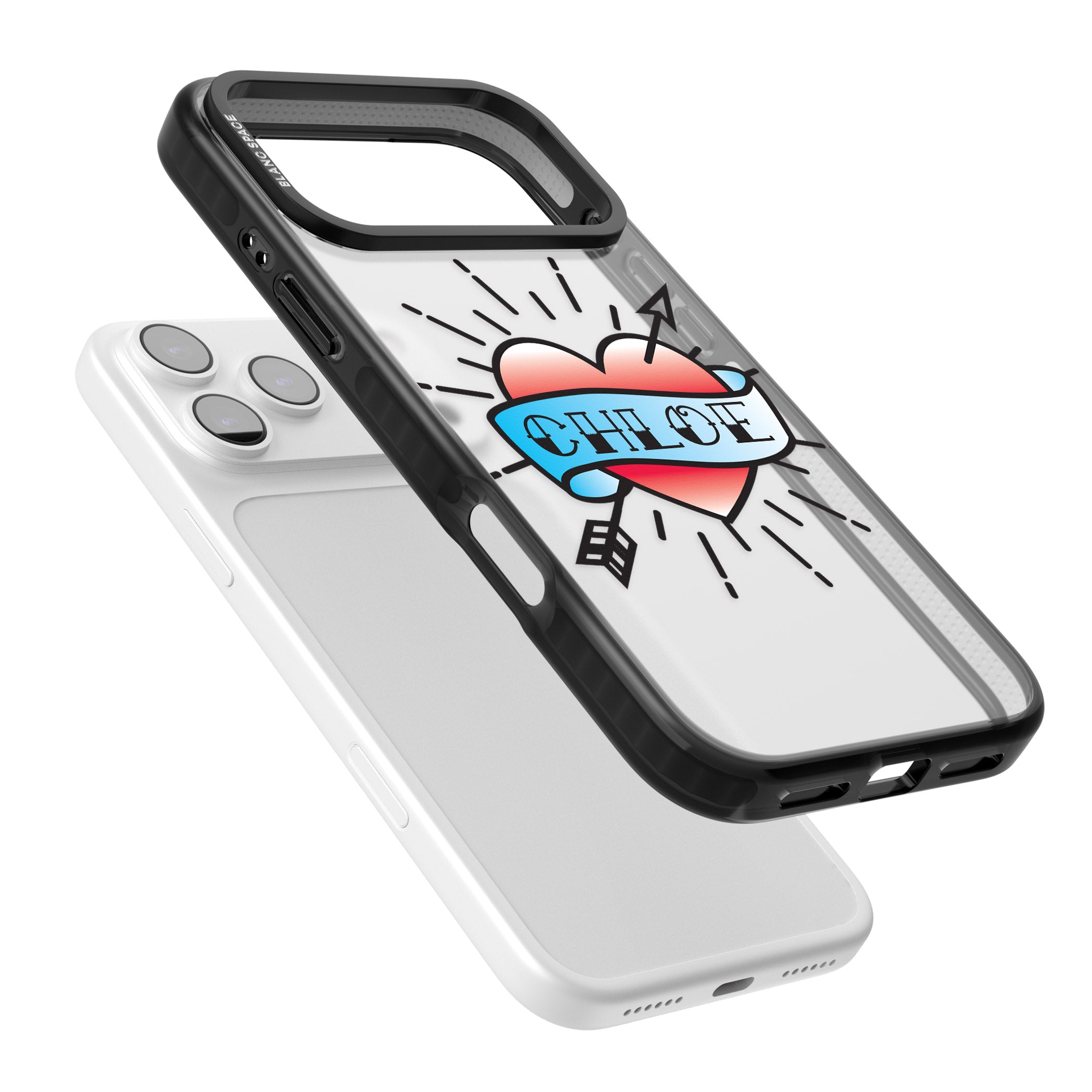 Personalised Heart Tattoo iPhone 17 Pro Impact Black Phone Case Colours
