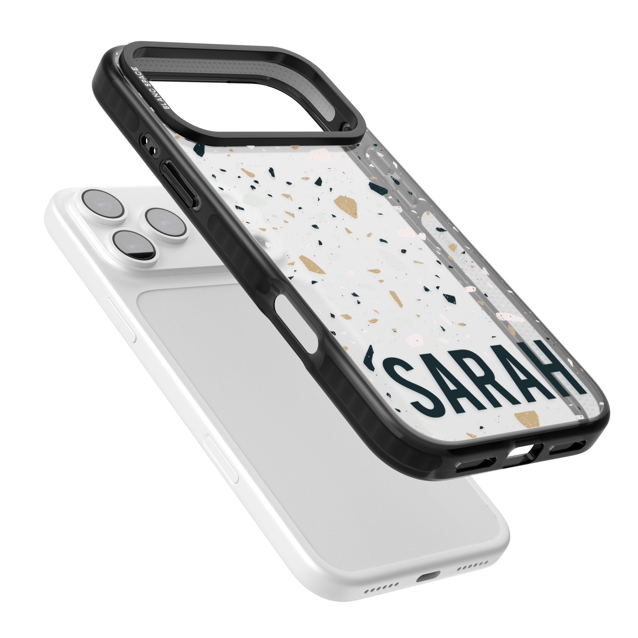 Personalised Terrazzo Blue, Pink, Brown iPhone 17 Pro Impact Black Phone Case Colours