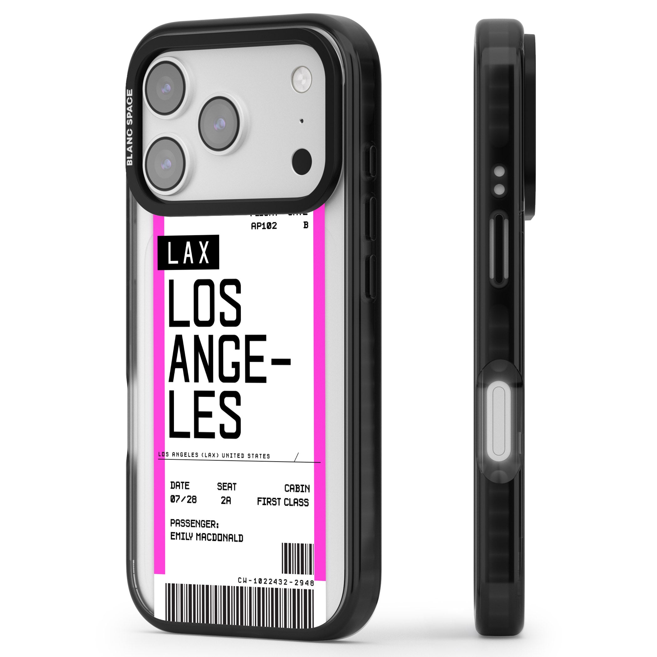 Personalised Los Angeles Boarding Pass iPhone 17 Pro Impact Black Phone Case Side Profile