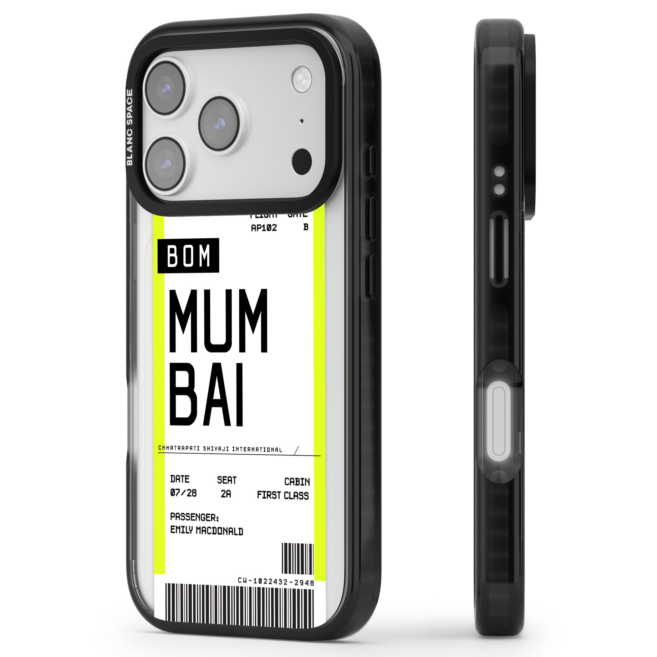 Personalised Mumbai Boarding Pass iPhone 17 Pro Impact Black Phone Case Side Profile