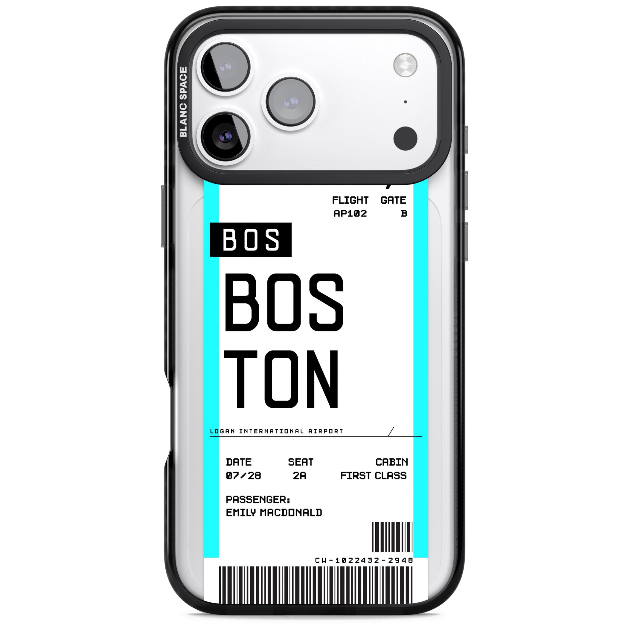 Personalised Boston Boarding Pass iPhone 17 Pro Impact Black Phone Case