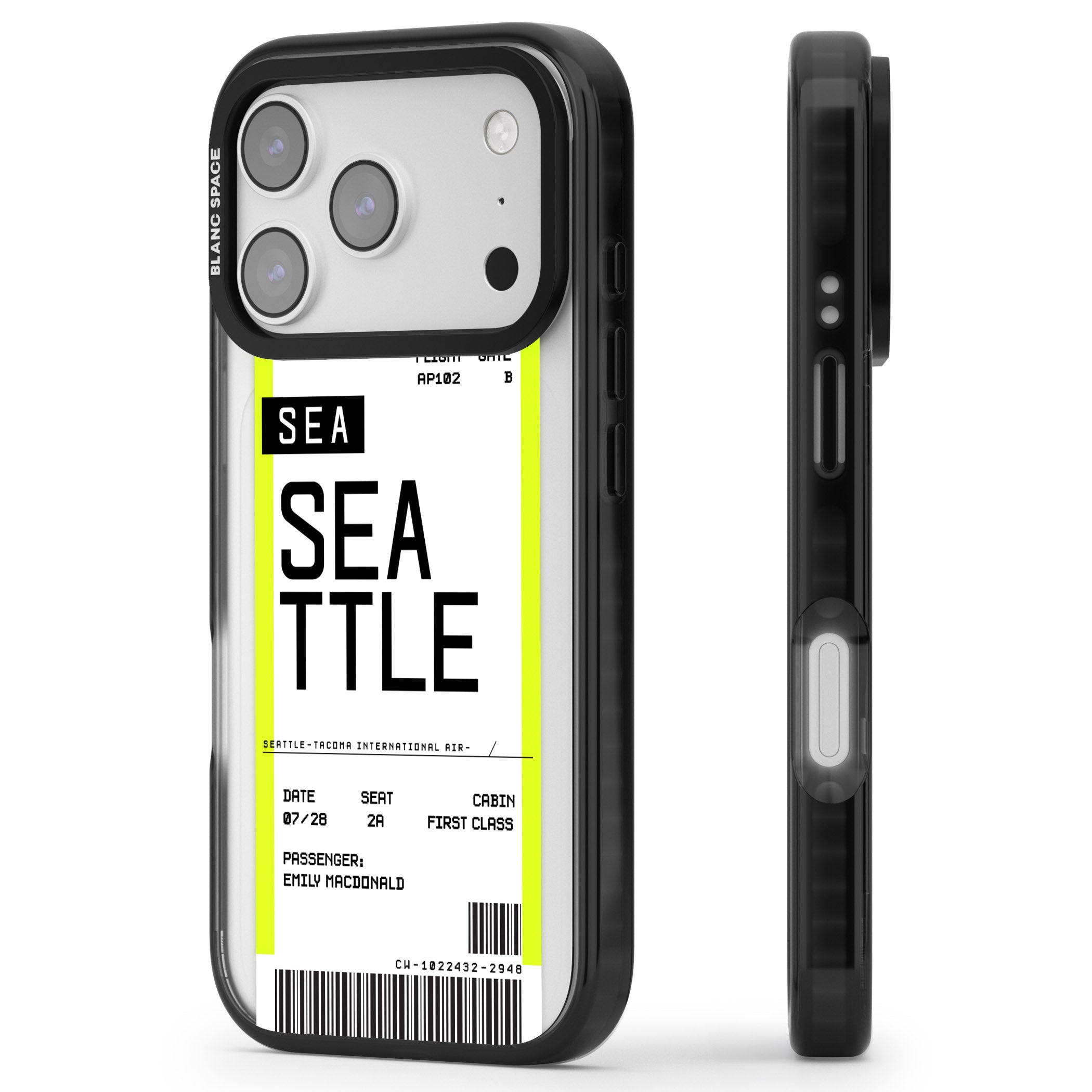 Personalised Seattle Boarding Pass iPhone 17 Pro Impact Black Phone Case Side Profile