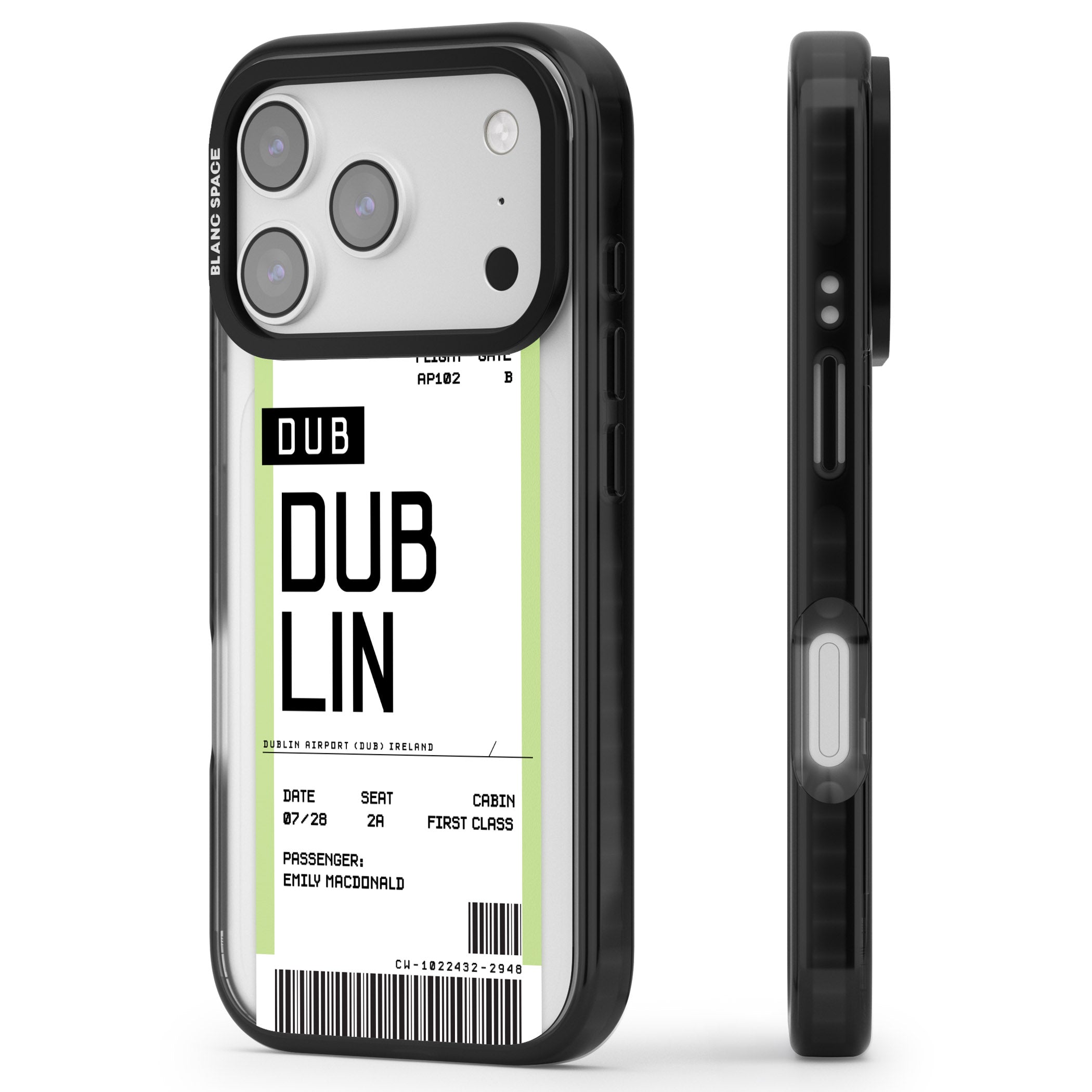 Personalised Dublin Boarding Pass iPhone 17 Pro Impact Black Phone Case Side Profile