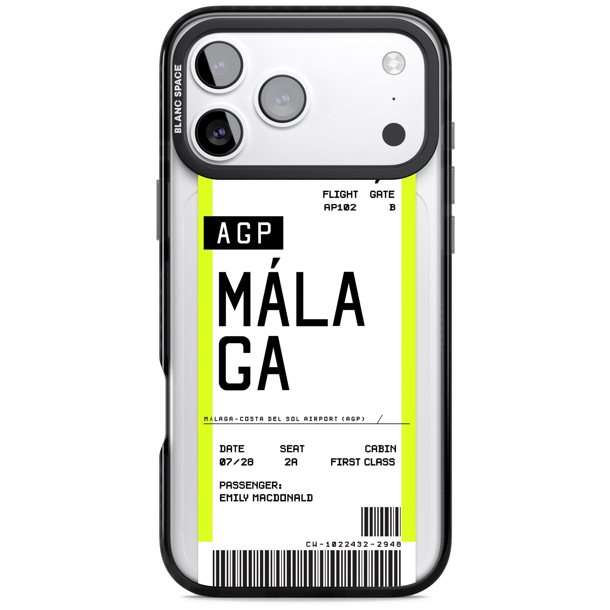 Personalised Málaga Boarding Pass iPhone 17 Pro Impact Black Phone Case