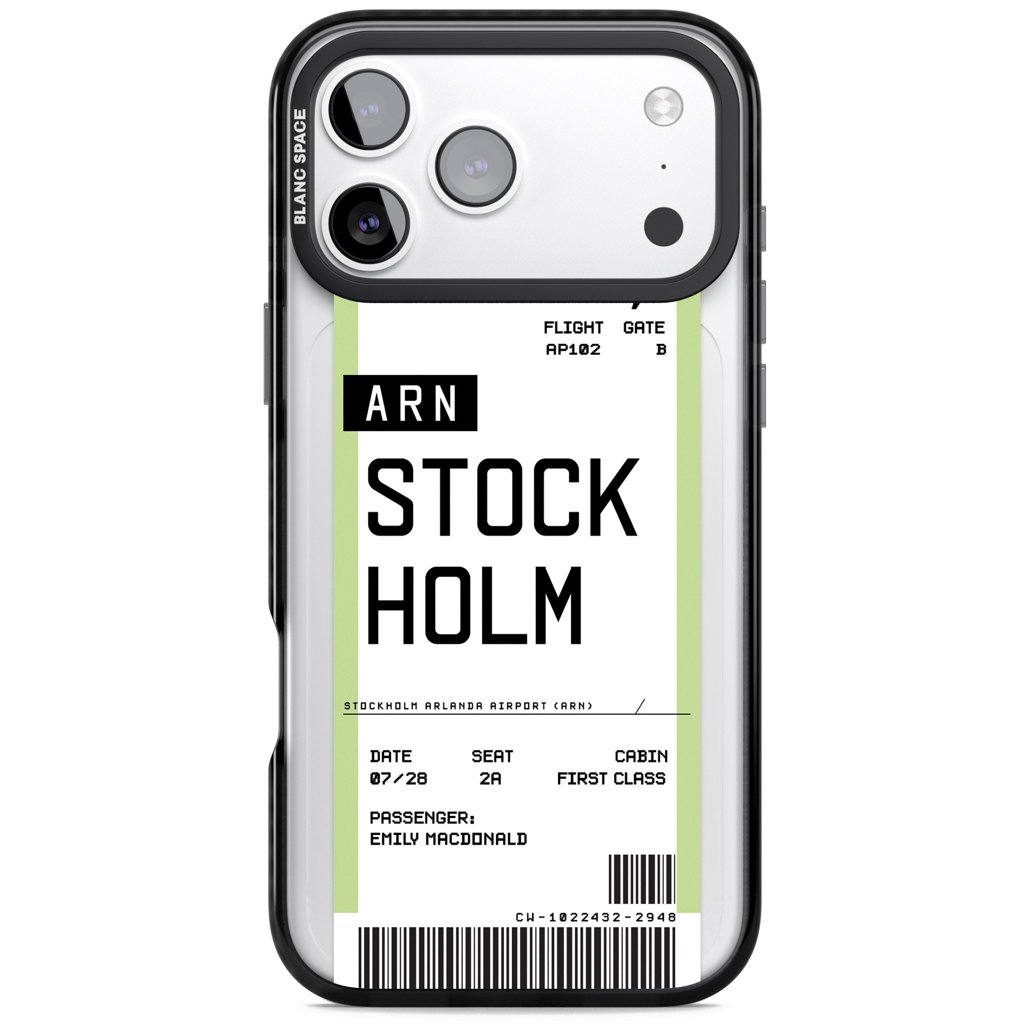 Personalised Stockholm Boarding Pass iPhone 17 Pro Impact Black Phone Case