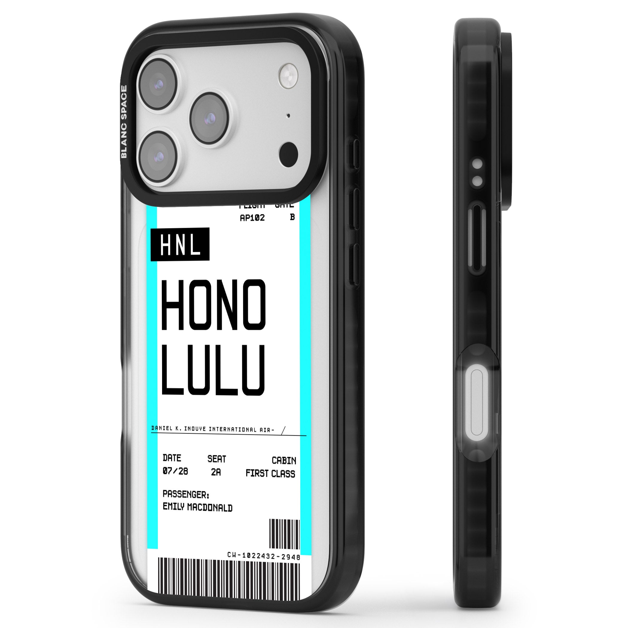 Personalised Honolulu Boarding Pass iPhone 17 Pro Impact Black Phone Case Side Profile