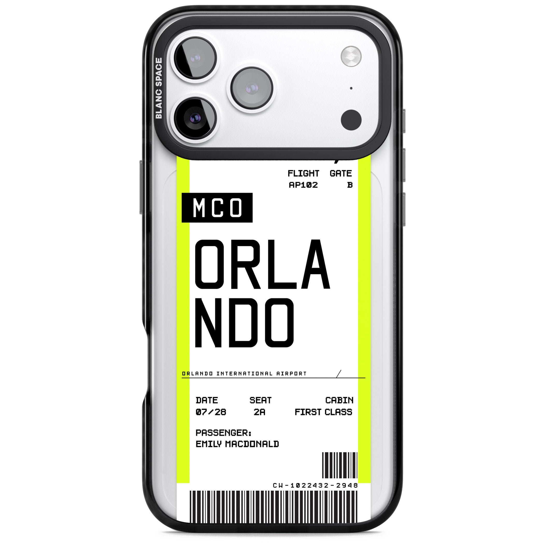 Personalised Orlando Boarding Pass iPhone 17 Pro Impact Black Phone Case