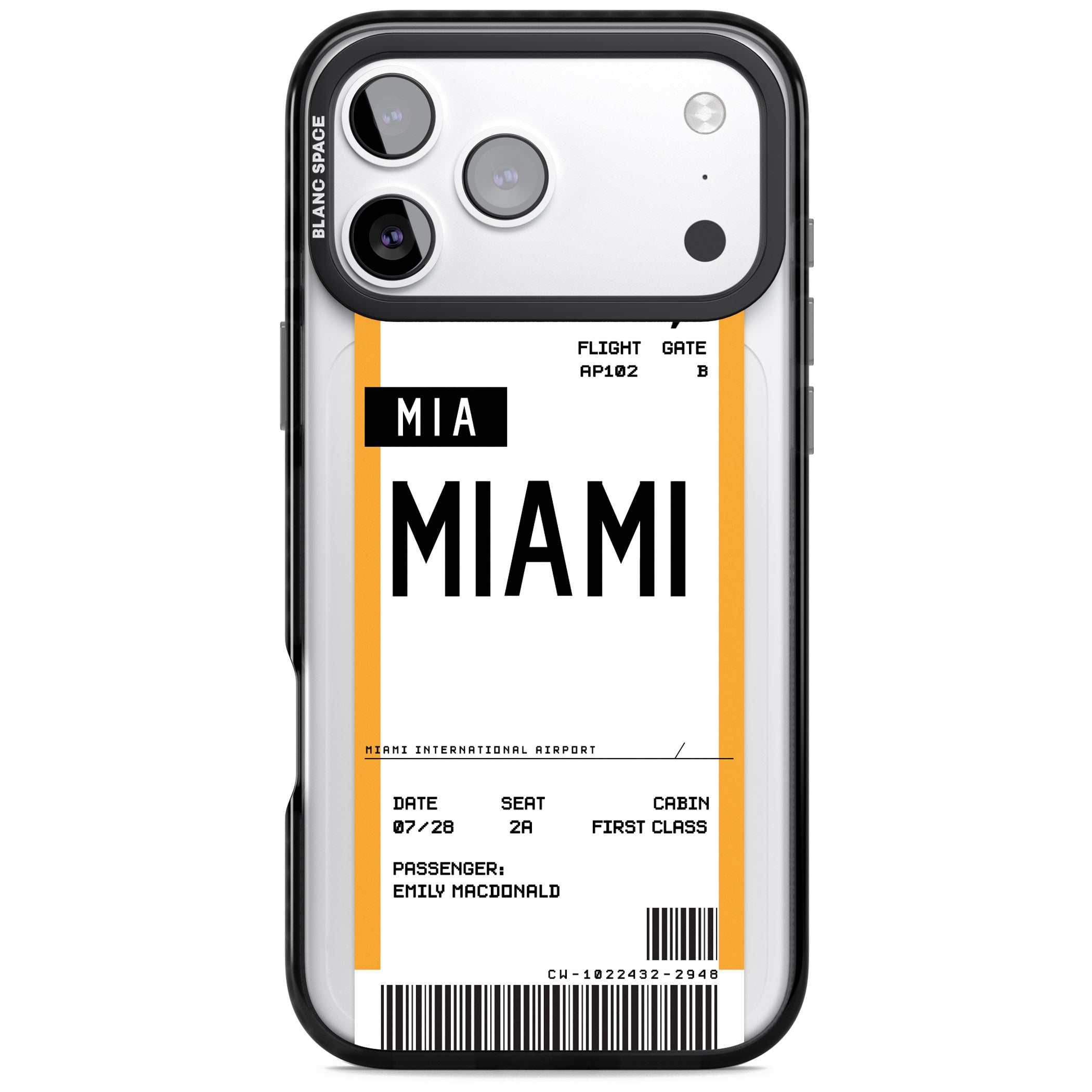 Personalised Miami Boarding Pass iPhone 17 Pro Impact Black Phone Case
