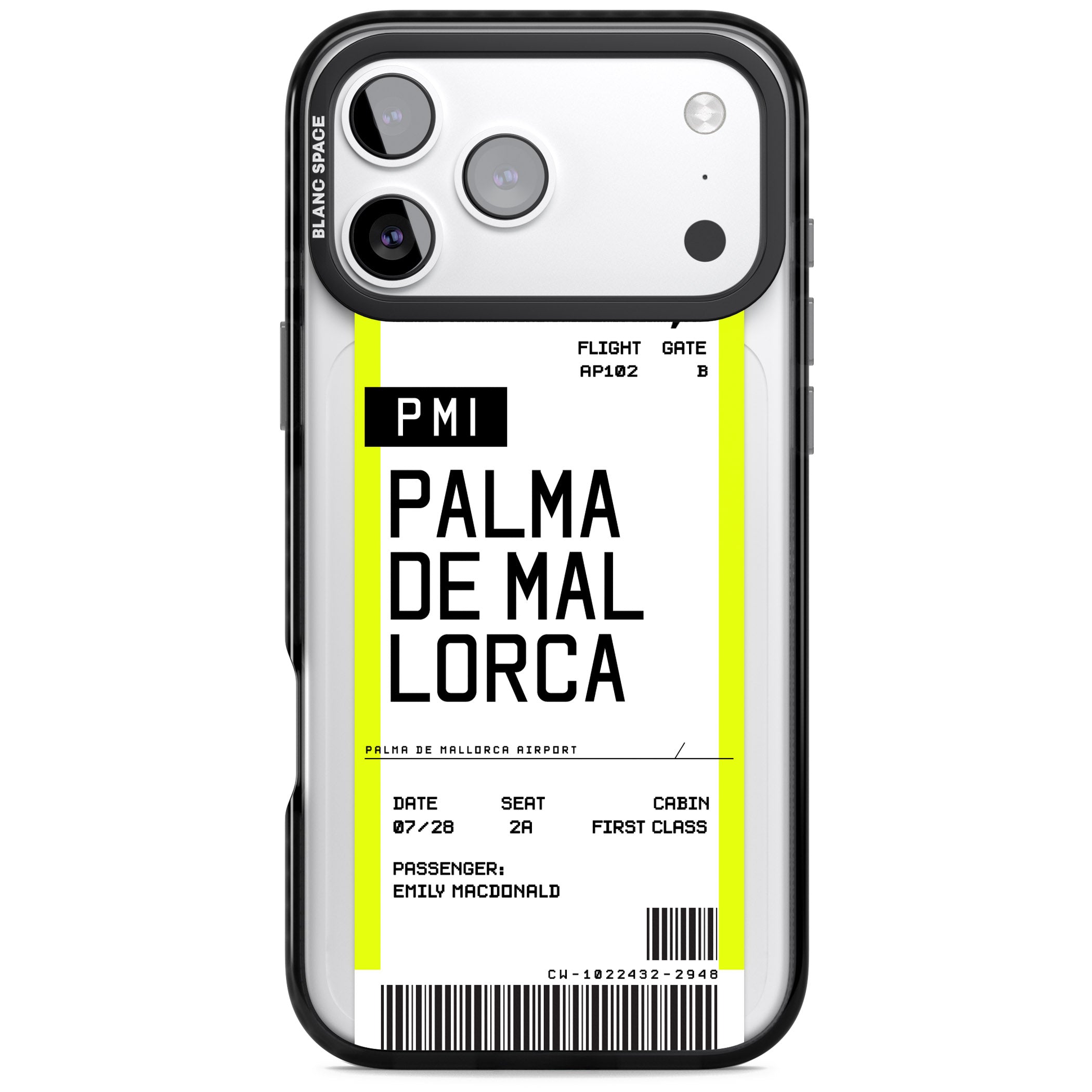 Personalised Palma De Mallorca Boarding Pass iPhone 17 Pro Impact Black Phone Case