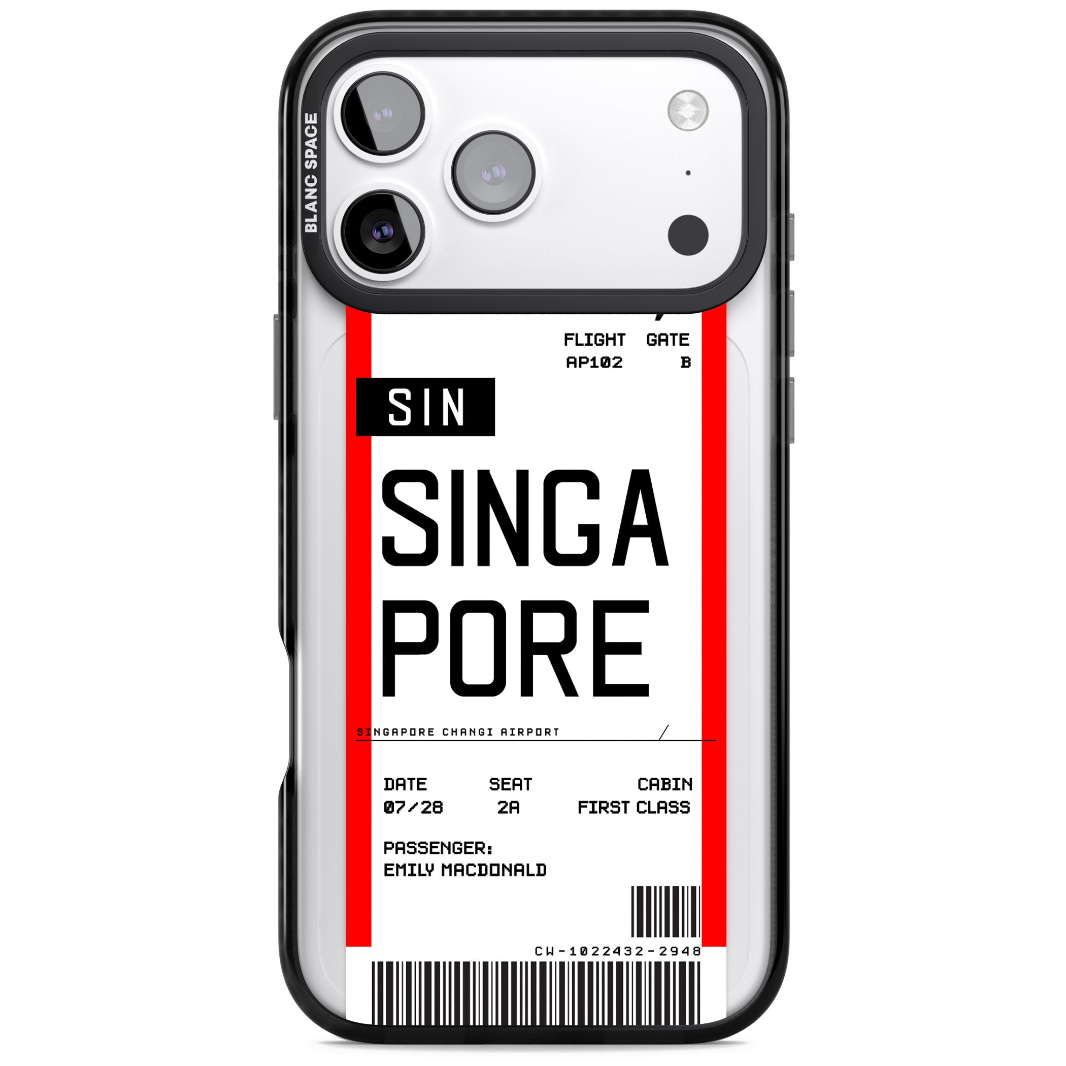 Personalised Singapore Boarding Pass iPhone 17 Pro Impact Black Phone Case