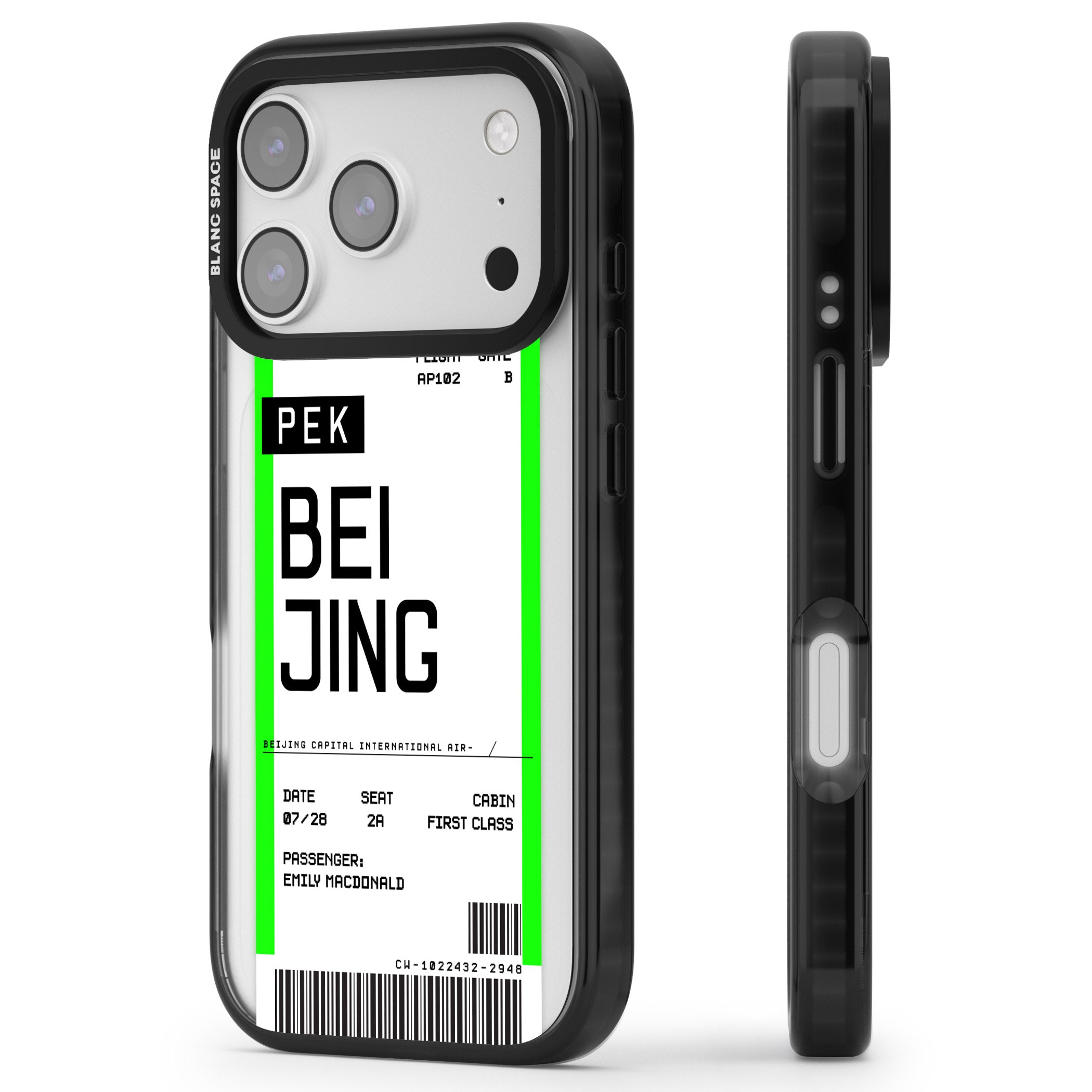 Personalised Beijing Boarding Pass iPhone 17 Pro Impact Black Phone Case Side Profile