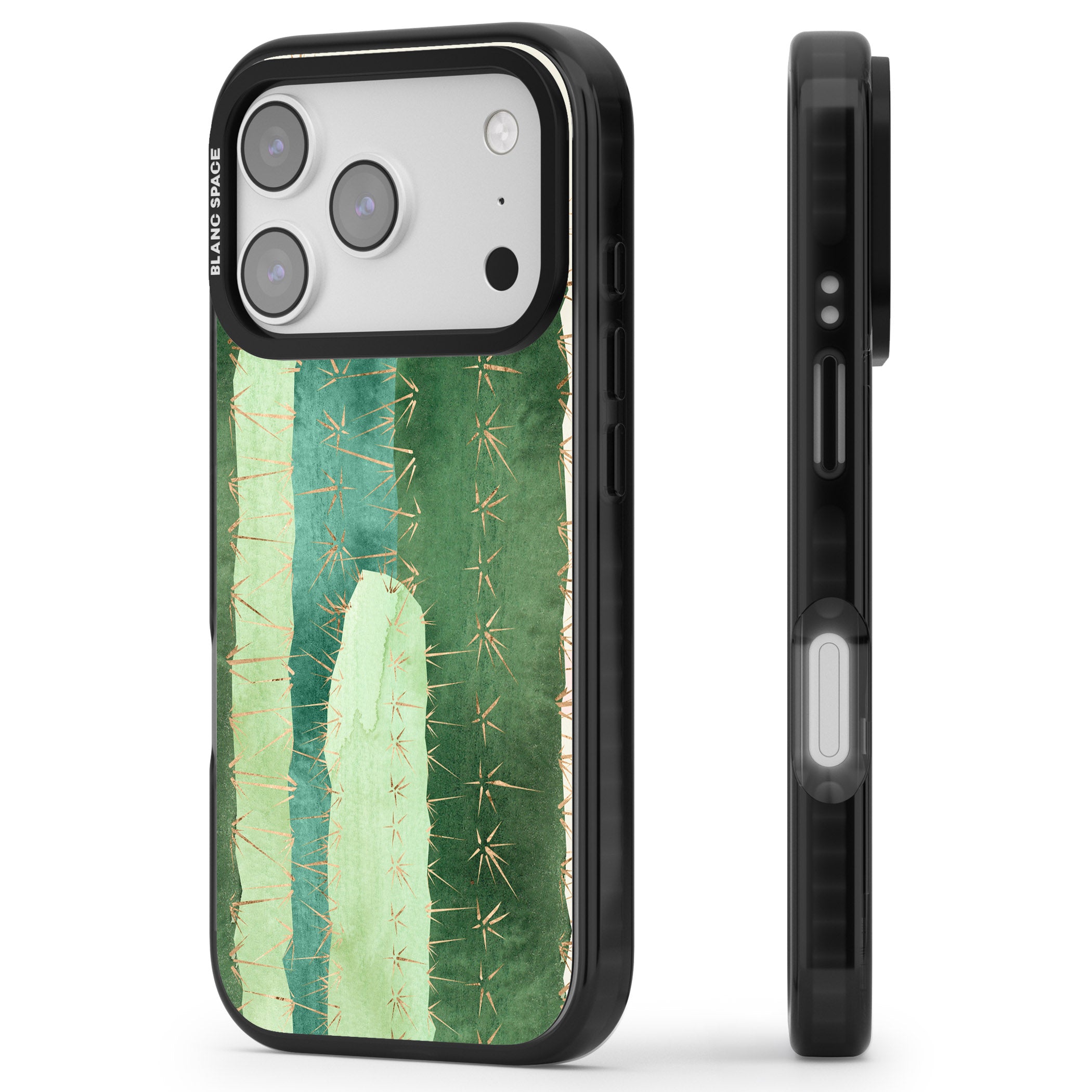 Large Cacti iPhone 17 Pro Impact Black Phone Case Side Profile