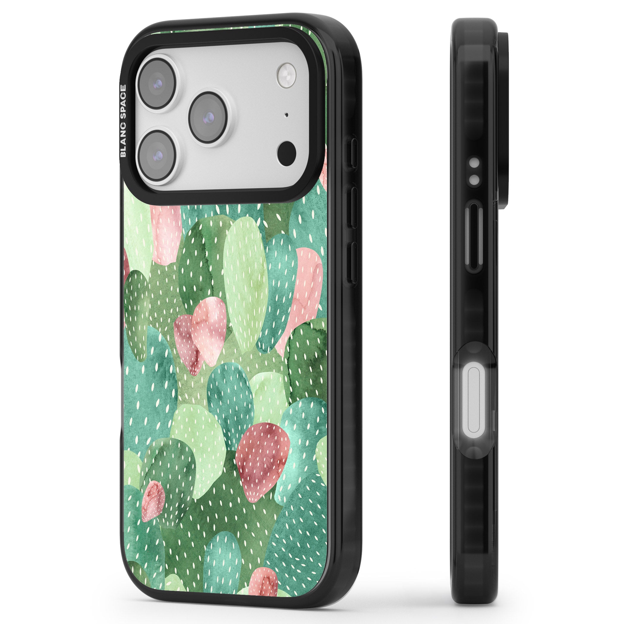 Cactus Charm iPhone 17 Pro Impact Black Phone Case Side Profile
