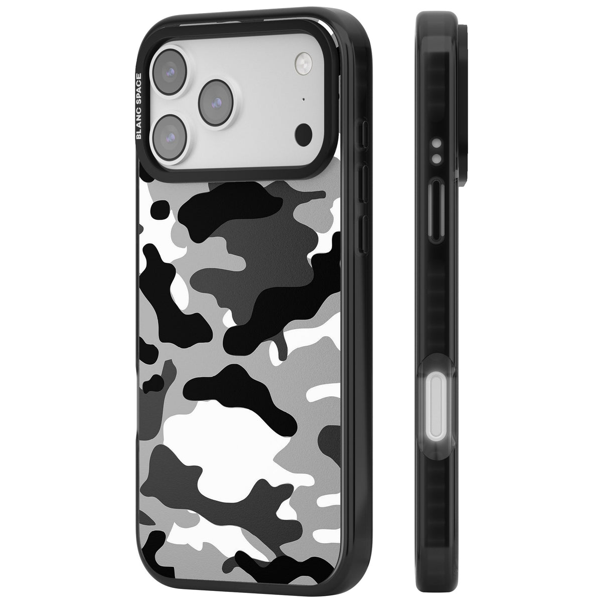 Grey Camo iPhone 17 Pro Max Impact Black Phone Case side