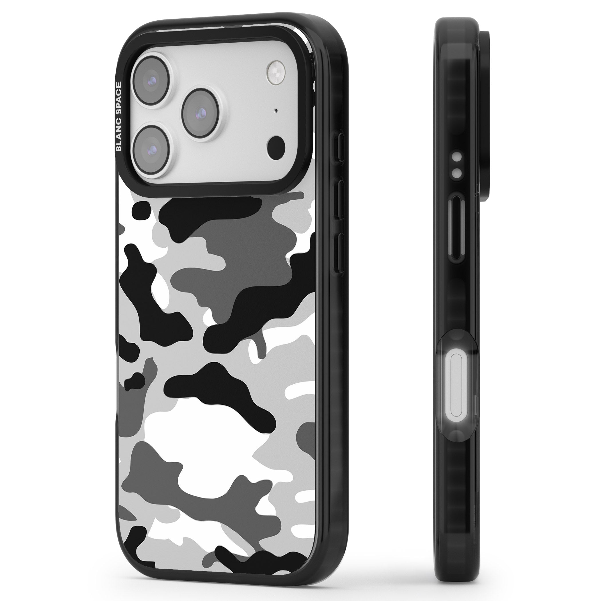 Grey Black Urban Camo iPhone 17 Pro Impact Black Phone Case Side Profile