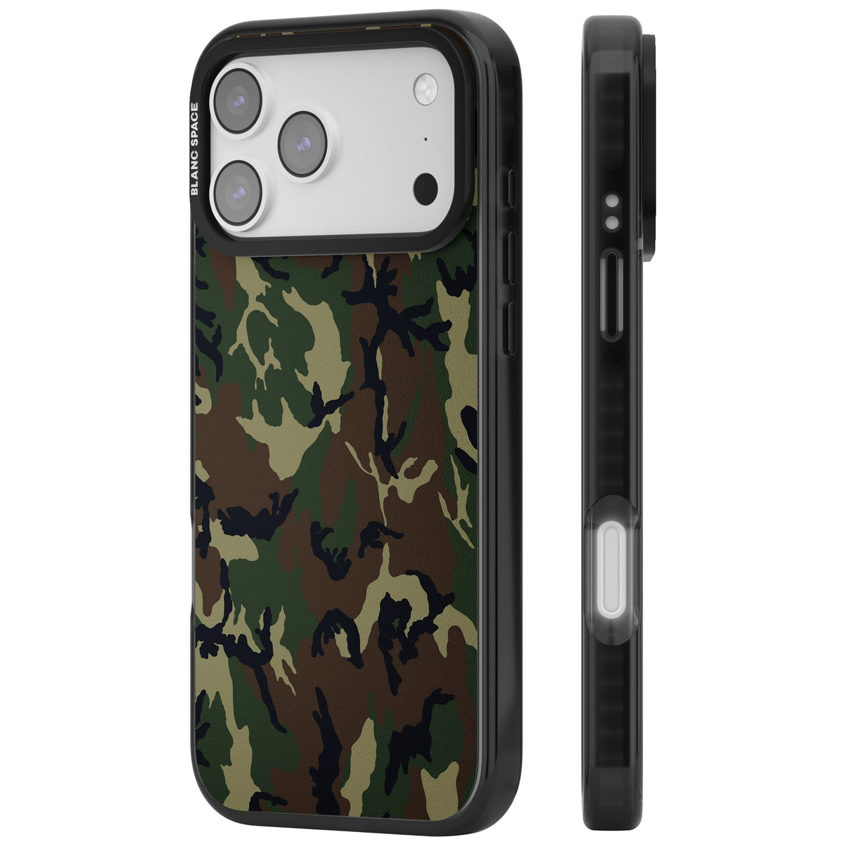 Forest Green Camo iPhone 17 Pro Max Impact Black Phone Case side