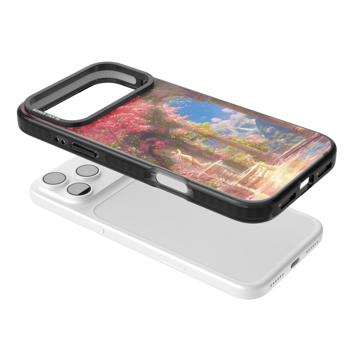 Castle Blossom iPhone 17 Pro Max Impact Black Phone Case angled
