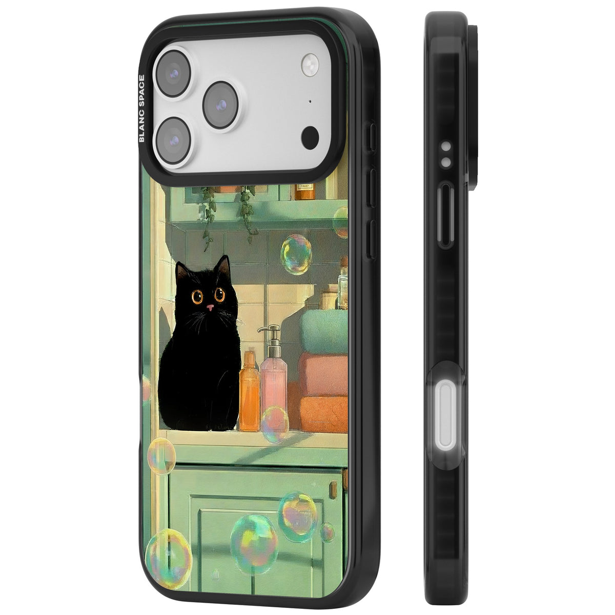 Bathroom Bubble Kitty iPhone 17 Pro Max Impact Black Phone Case side