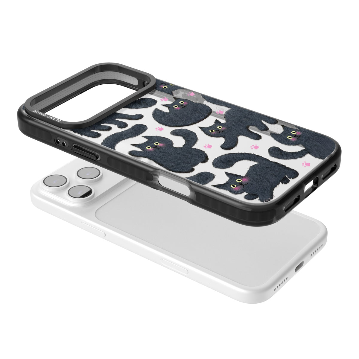 Midnight Cats iPhone 17 Pro Max Impact Black Phone Case angled