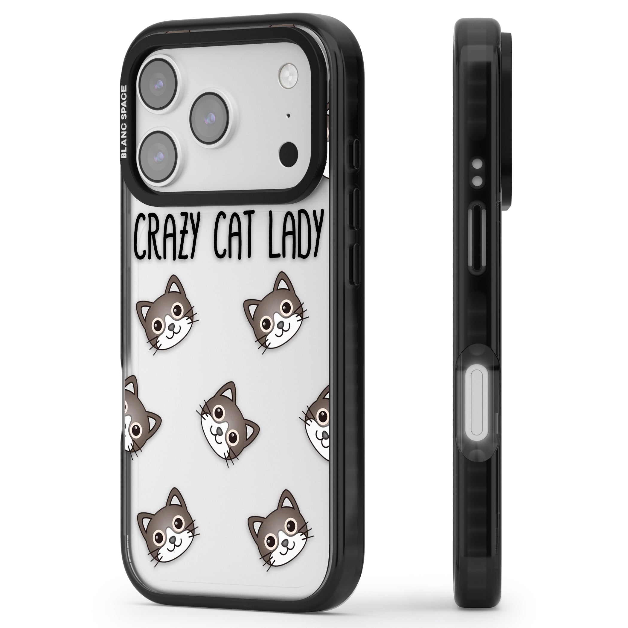 Crazy Cat Lady iPhone 17 Pro Impact Black Phone Case Side Profile