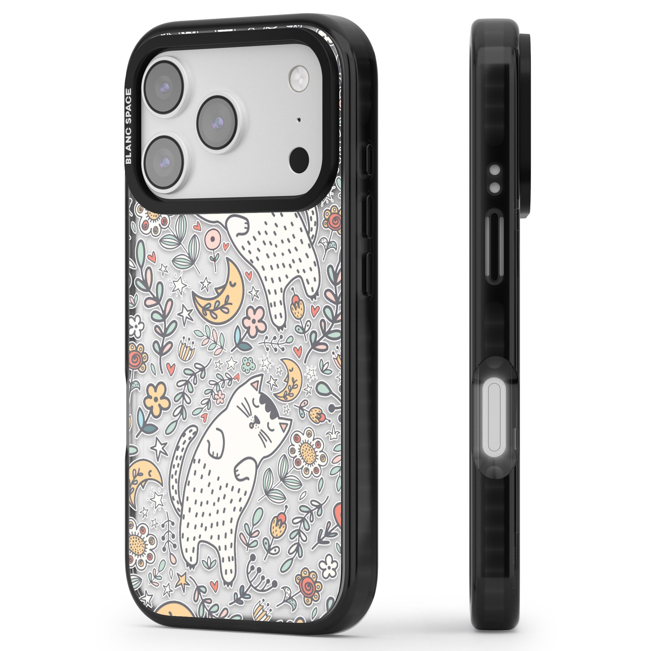 Sleeping Cat Pattern iPhone 17 Pro Impact Black Phone Case Side Profile