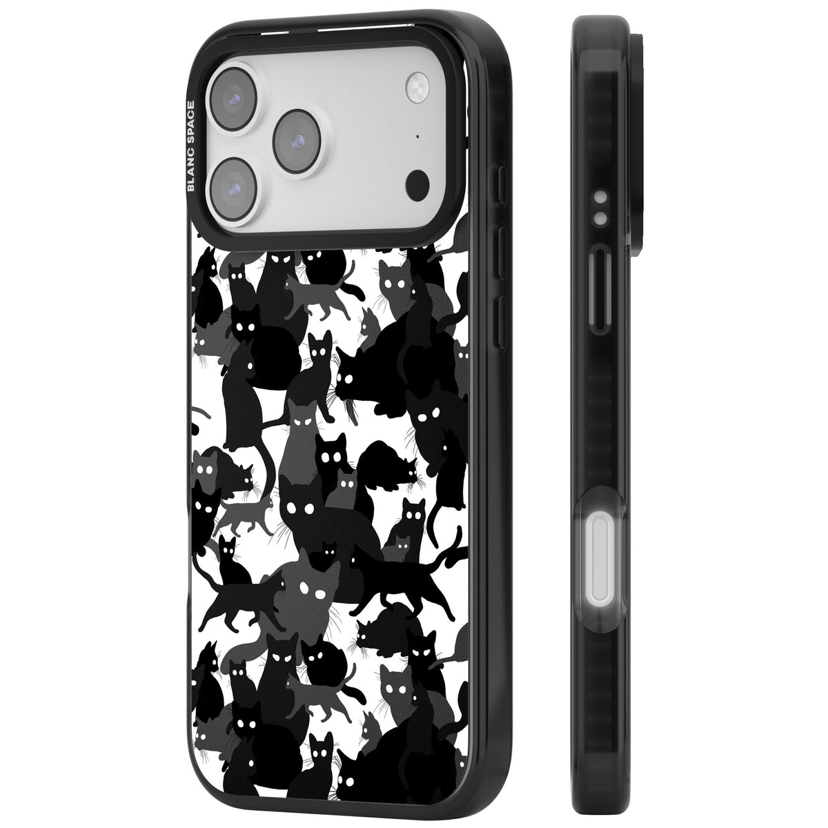 Black & White Cat Camouflage iPhone 17 Pro Max Impact Black Phone Case side