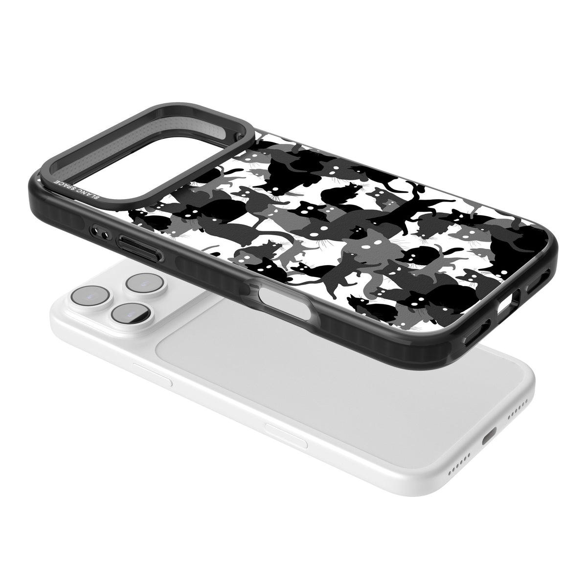 Black & White Cat Camouflage iPhone 17 Pro Max Impact Black Phone Case angled