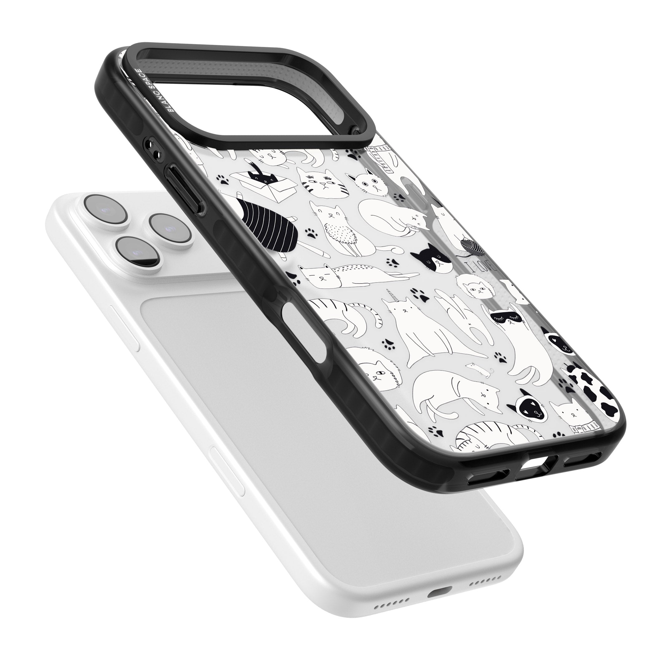 Cartoon Cat Collage Black & White iPhone 17 Pro Impact Black Phone Case Colours