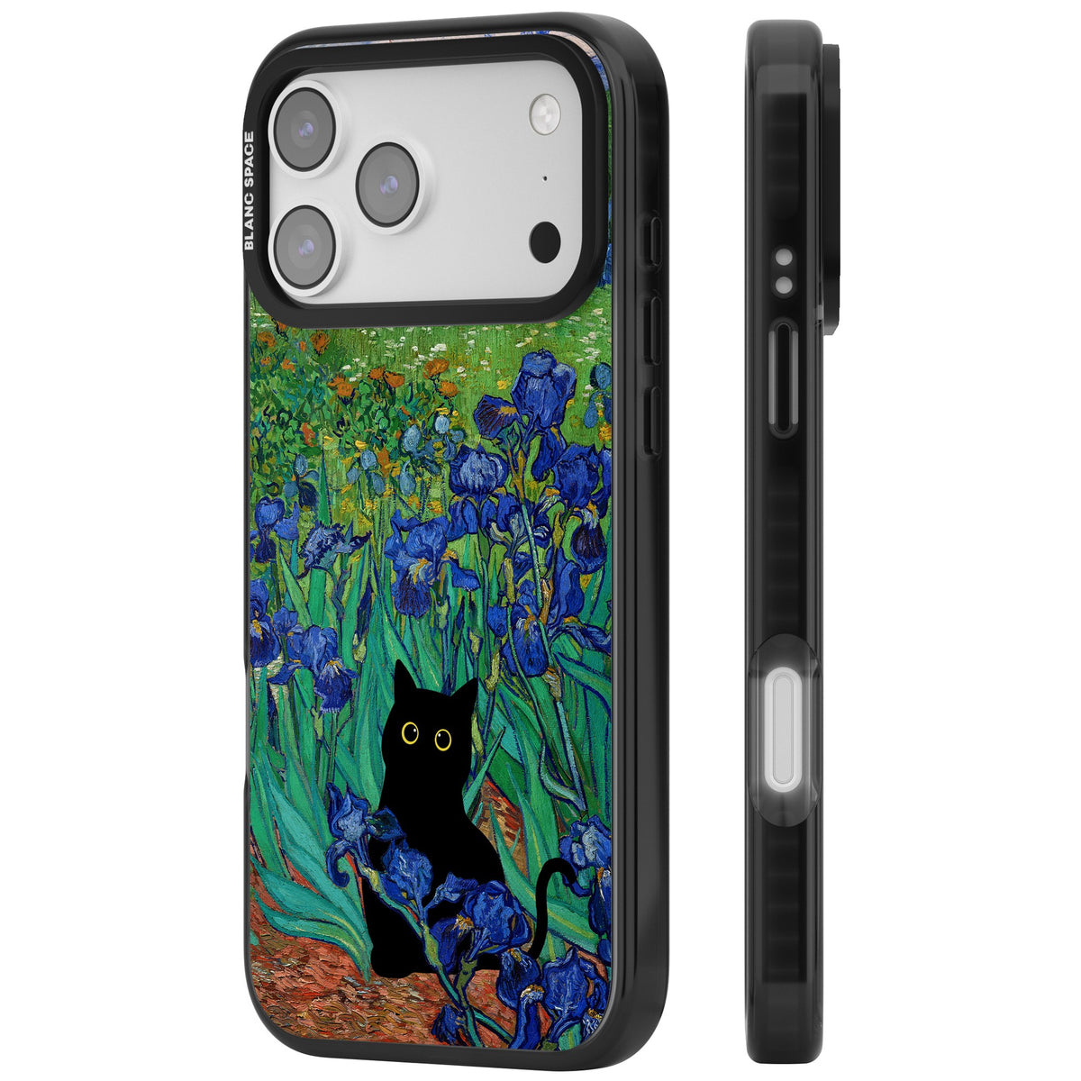 Cat in Van Gogh's Irises iPhone 17 Pro Max Impact Black Phone Case side