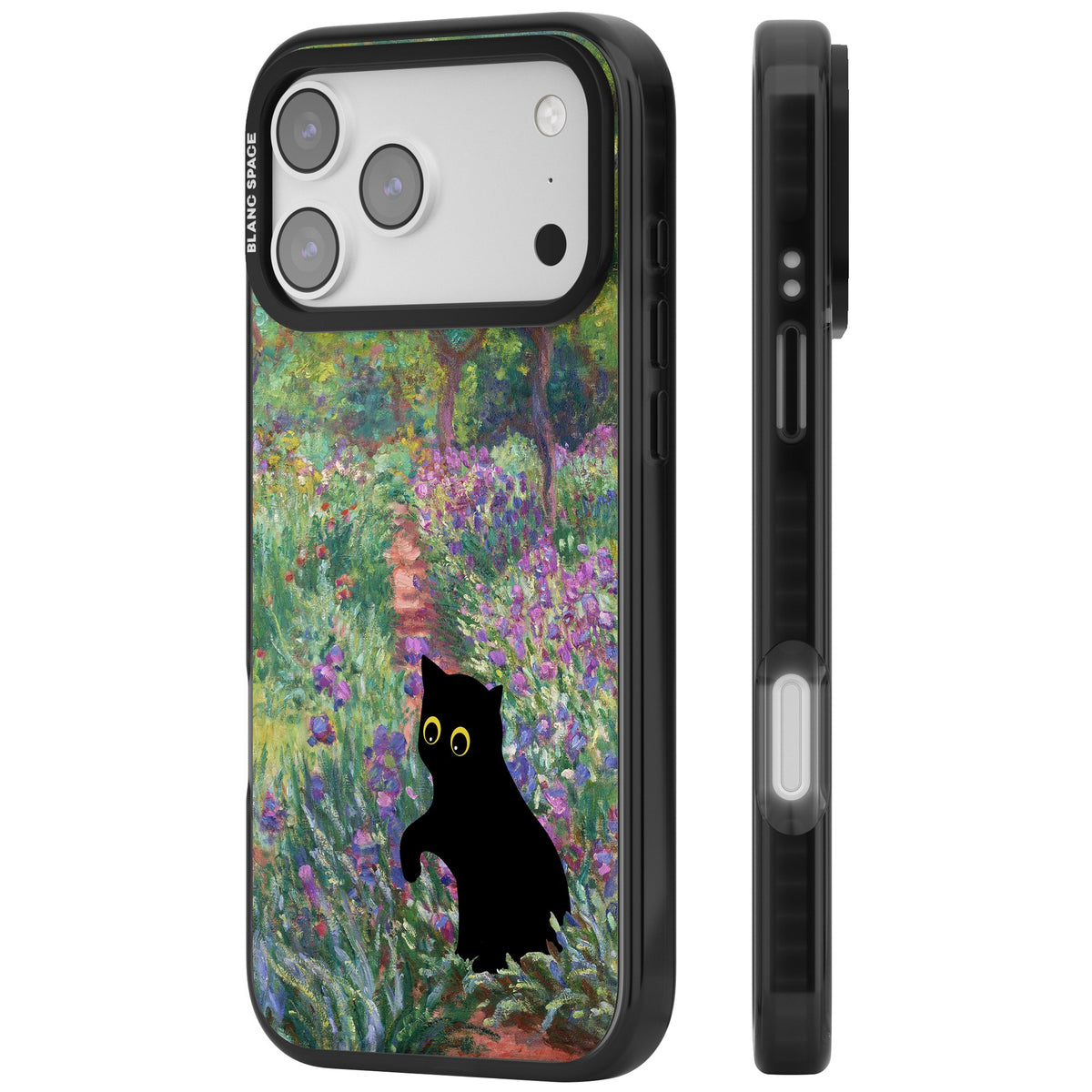 Cat in Monet's Giverny Garden iPhone 17 Pro Max Impact Black Phone Case side