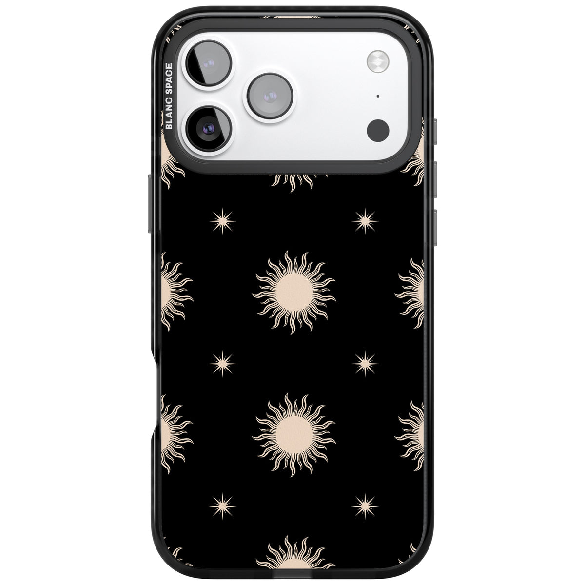 Celestial Patterns Classic Suns (Black) iPhone 17 Pro Max Impact Black Phone Case front