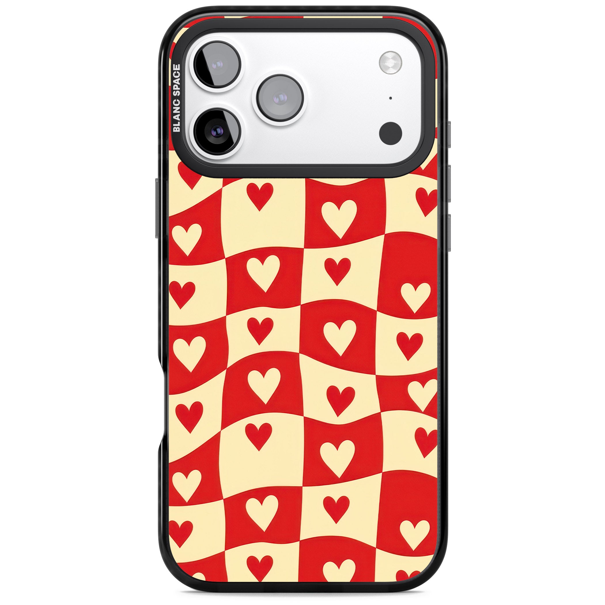Red Wavy Checked & Hearts iPhone 17 Pro Impact Black Phone Case