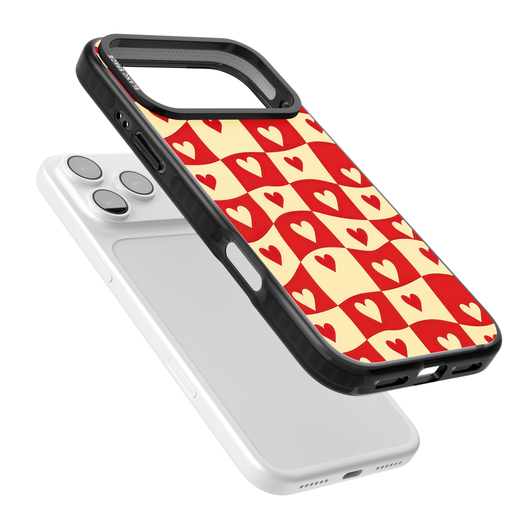 Red Wavy Checked & Hearts iPhone 17 Pro Impact Black Phone Case Colours