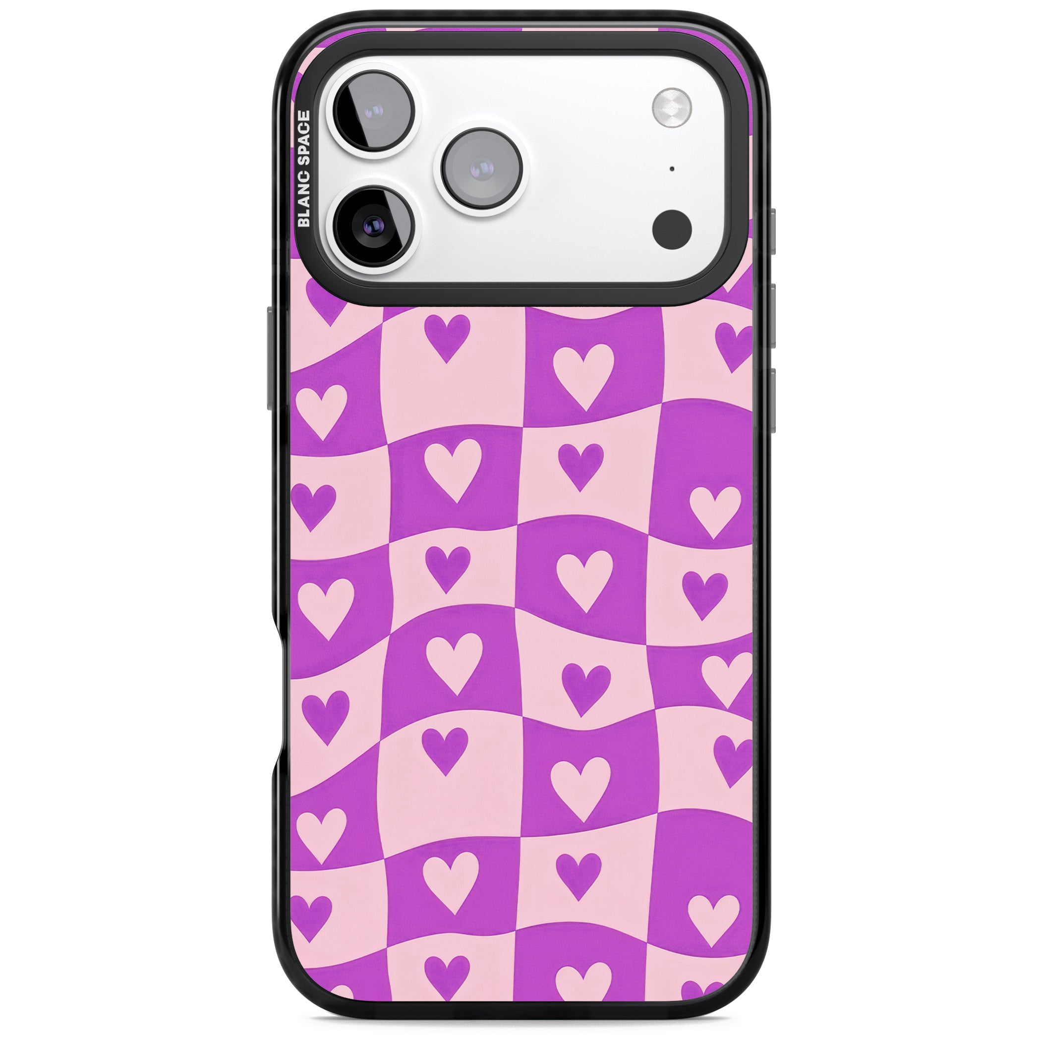 Purple Wavy Checked Hearts iPhone 17 Pro Impact Black Phone Case