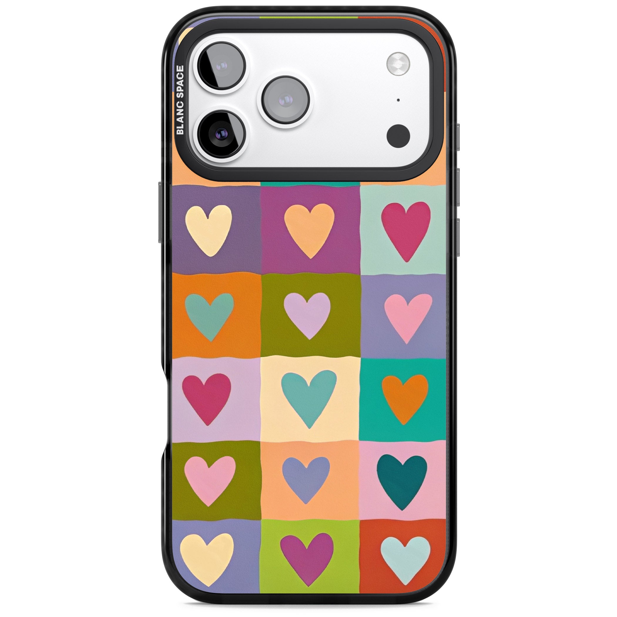 Multicolour Checked Hearts iPhone 17 Pro Impact Black Phone Case