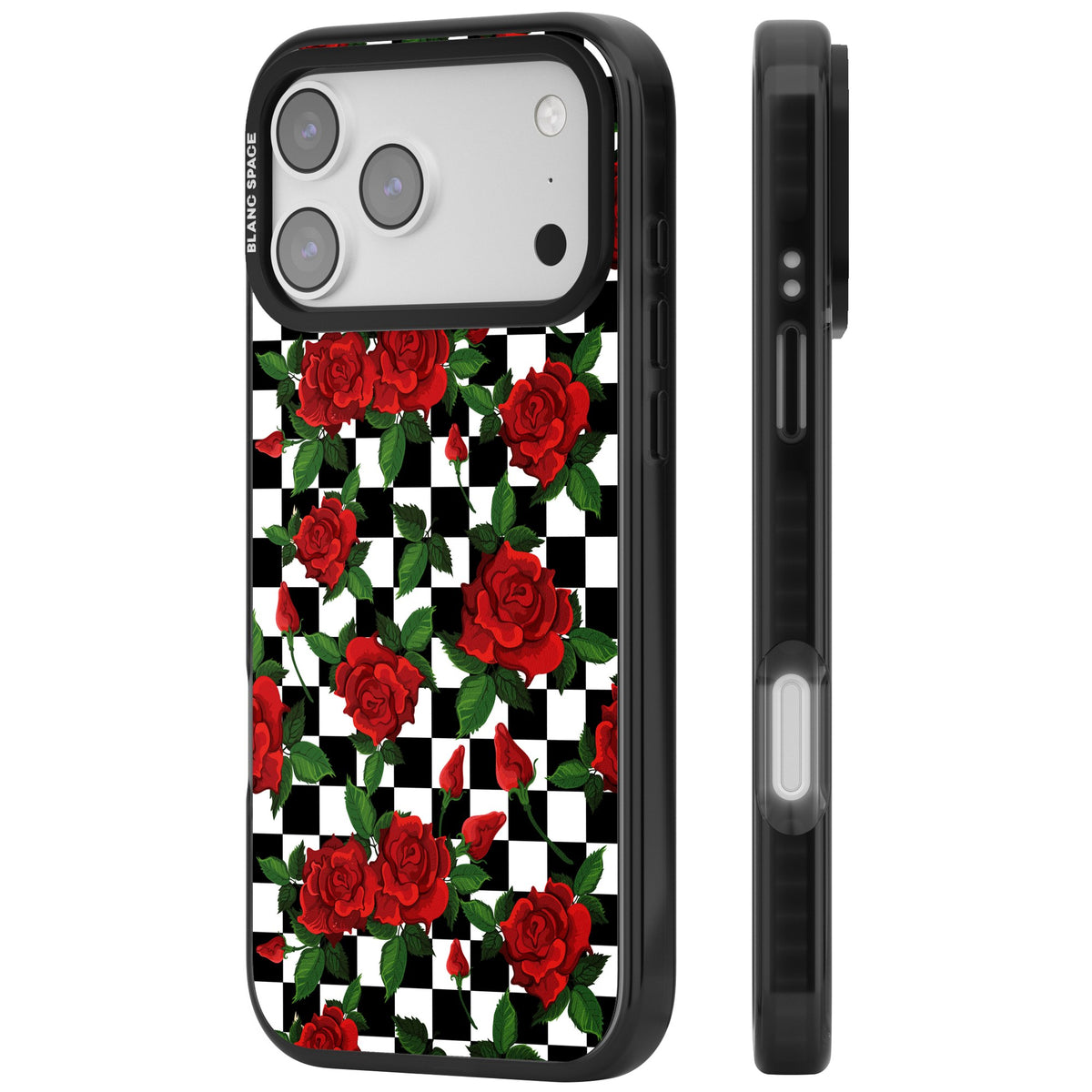 Checkered Roses iPhone 17 Pro Max Impact Black Phone Case side