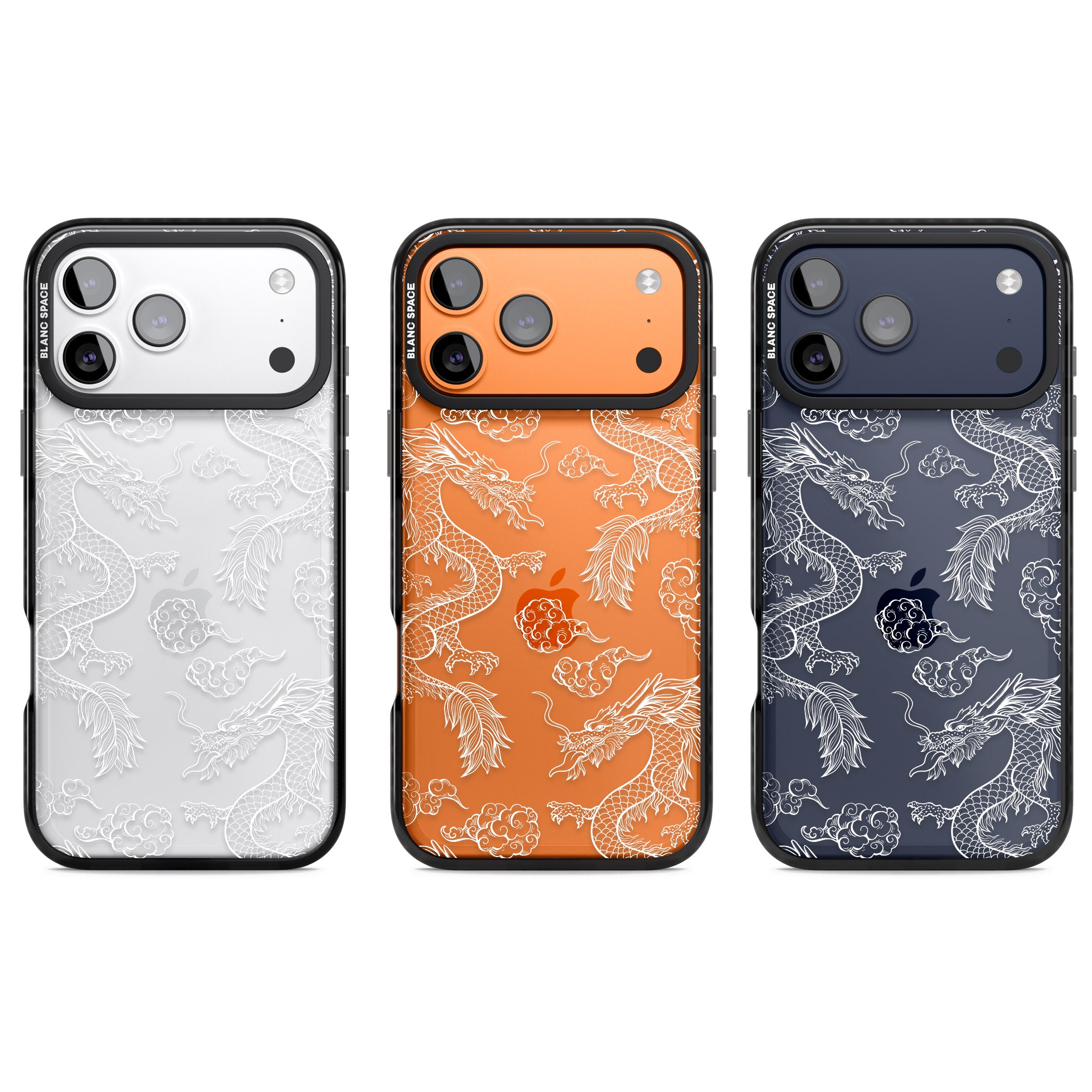 White Dragon Pattern iPhone 17 Pro Impact Black Phone Case APT Impact Protection