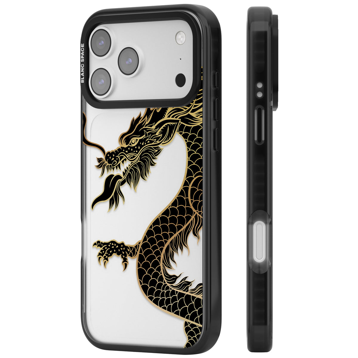 Large Black Dragon iPhone 17 Pro Max Impact Black Phone Case side