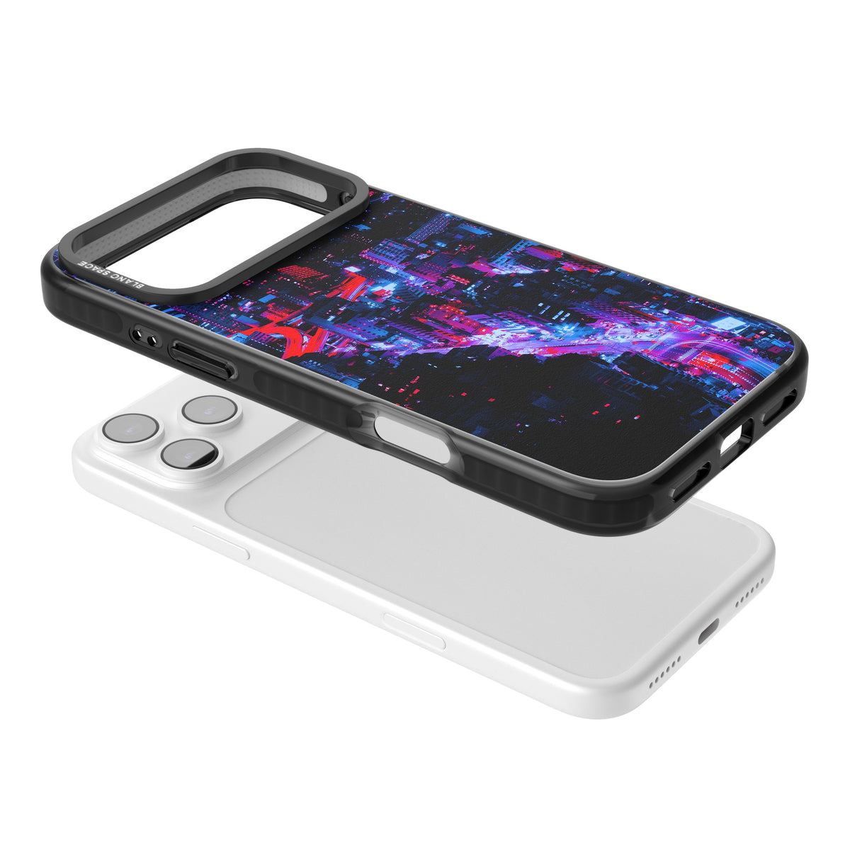 Neon Cityscape iPhone 17 Pro Max Impact Black Phone Case angled